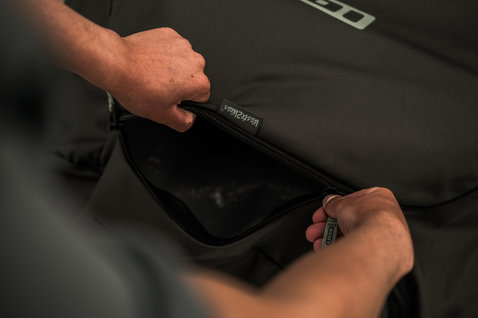 ION Gearbag Core kite gear bag zipper pocket detail in black
