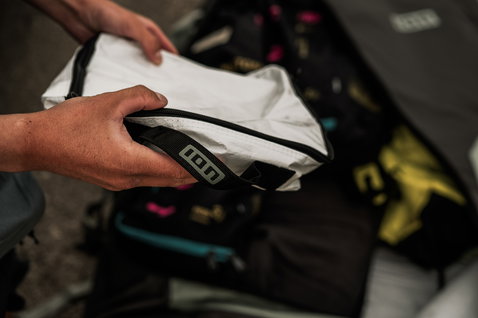 ION Gearbag Core tool pouch detail in white and black during kite gear packing