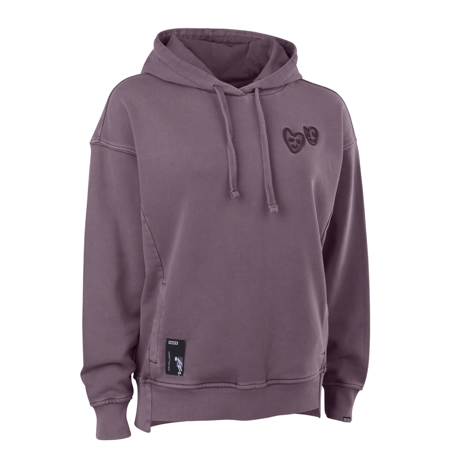 ION Water No Bad Days women's hoodie in dusty mauve with drawstring hood and tonal embroidery