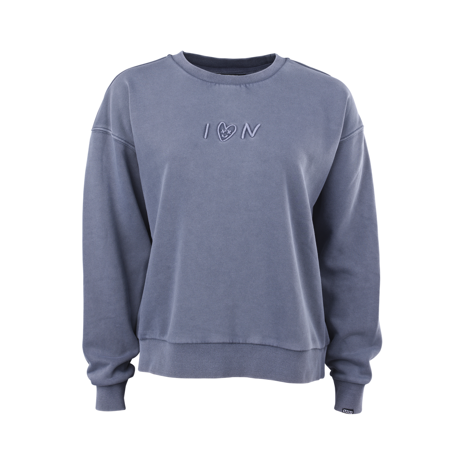 Felpa ION Mood donna girocollo in blu ardesia con ricamo tono su tono