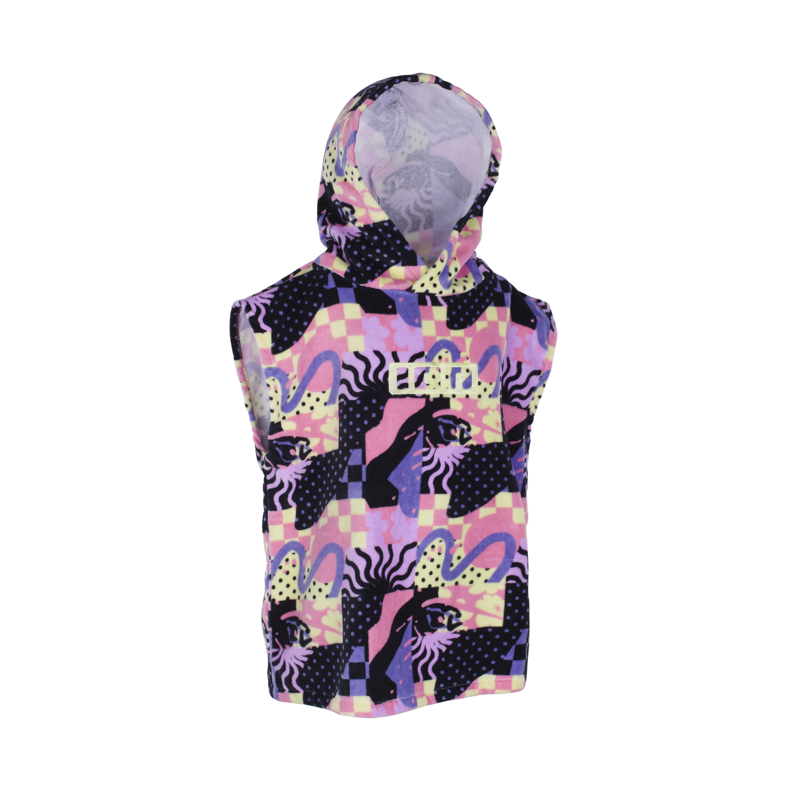 ION Mini Grom kids poncho in dark purple, pink and lilac allover print