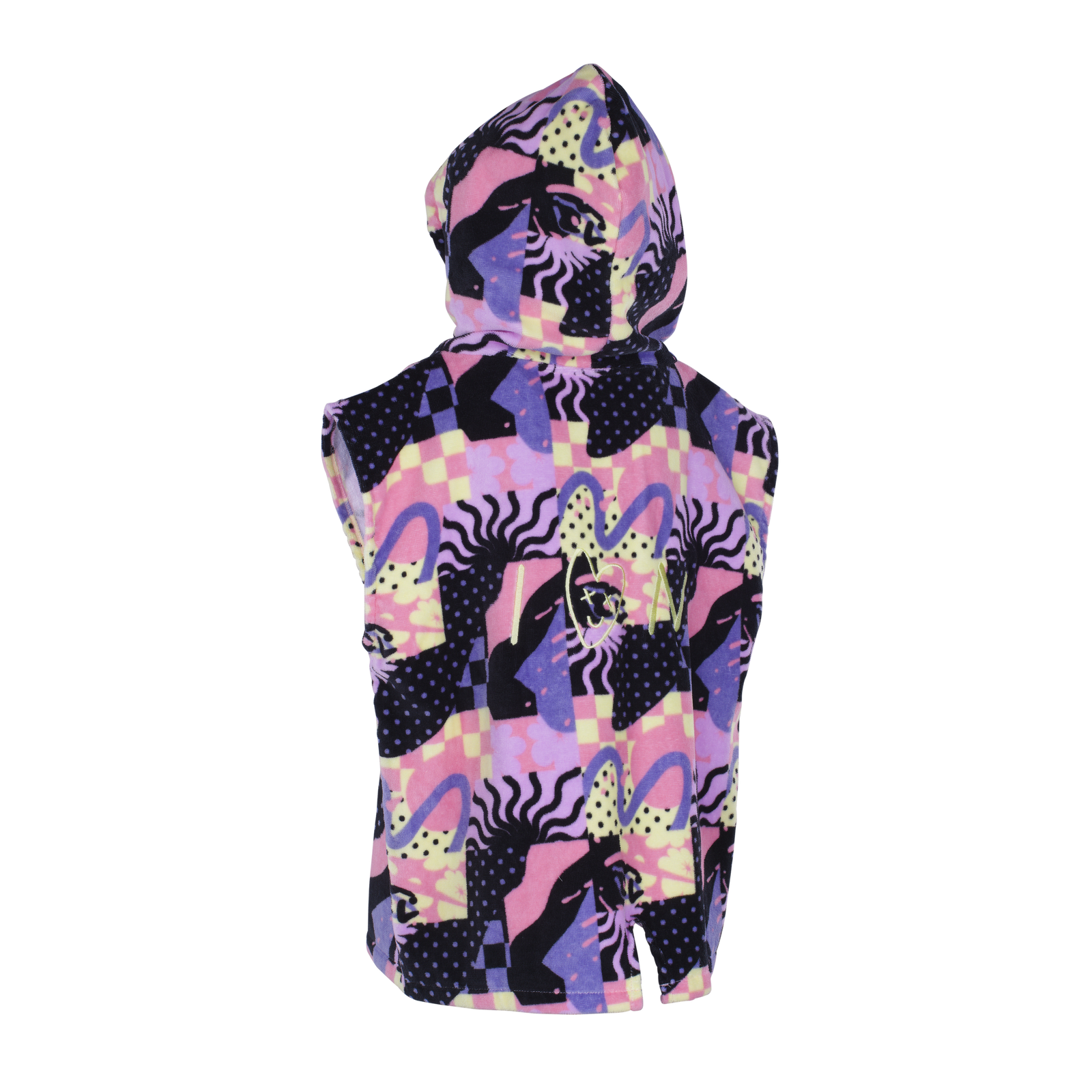 ION Mini Grom kids poncho in purple, pink and yellow-green with abstract all-over print and hood
