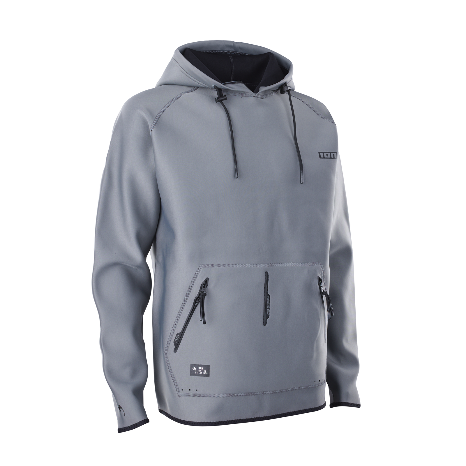 ION Neo Hoody Lite men's neoprene hoodie in slate grey with adjustable hood and zip pockets