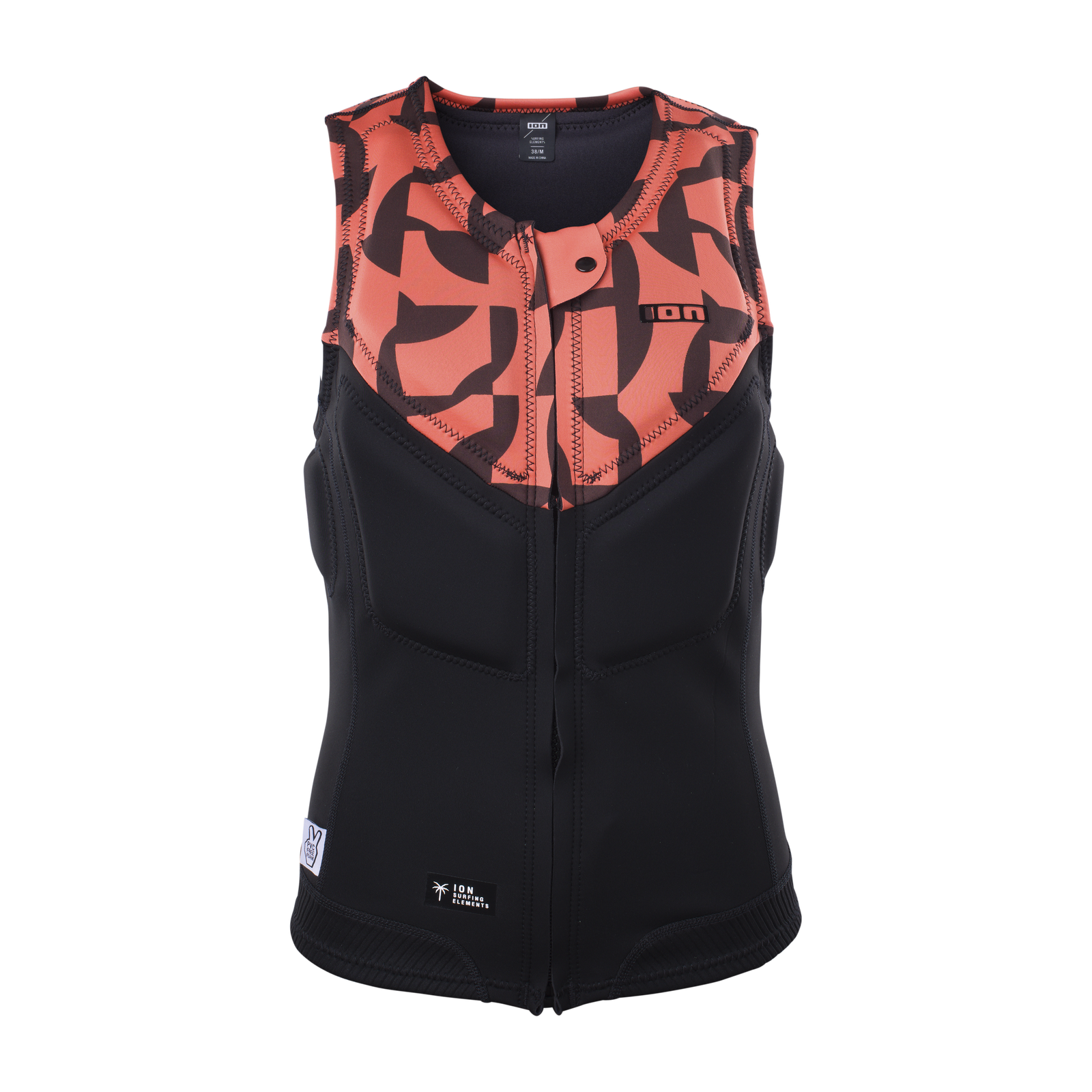 ION Ivy Impact Vest Front Zip Damen in schwarz und terrakotta mit geometrischem Print