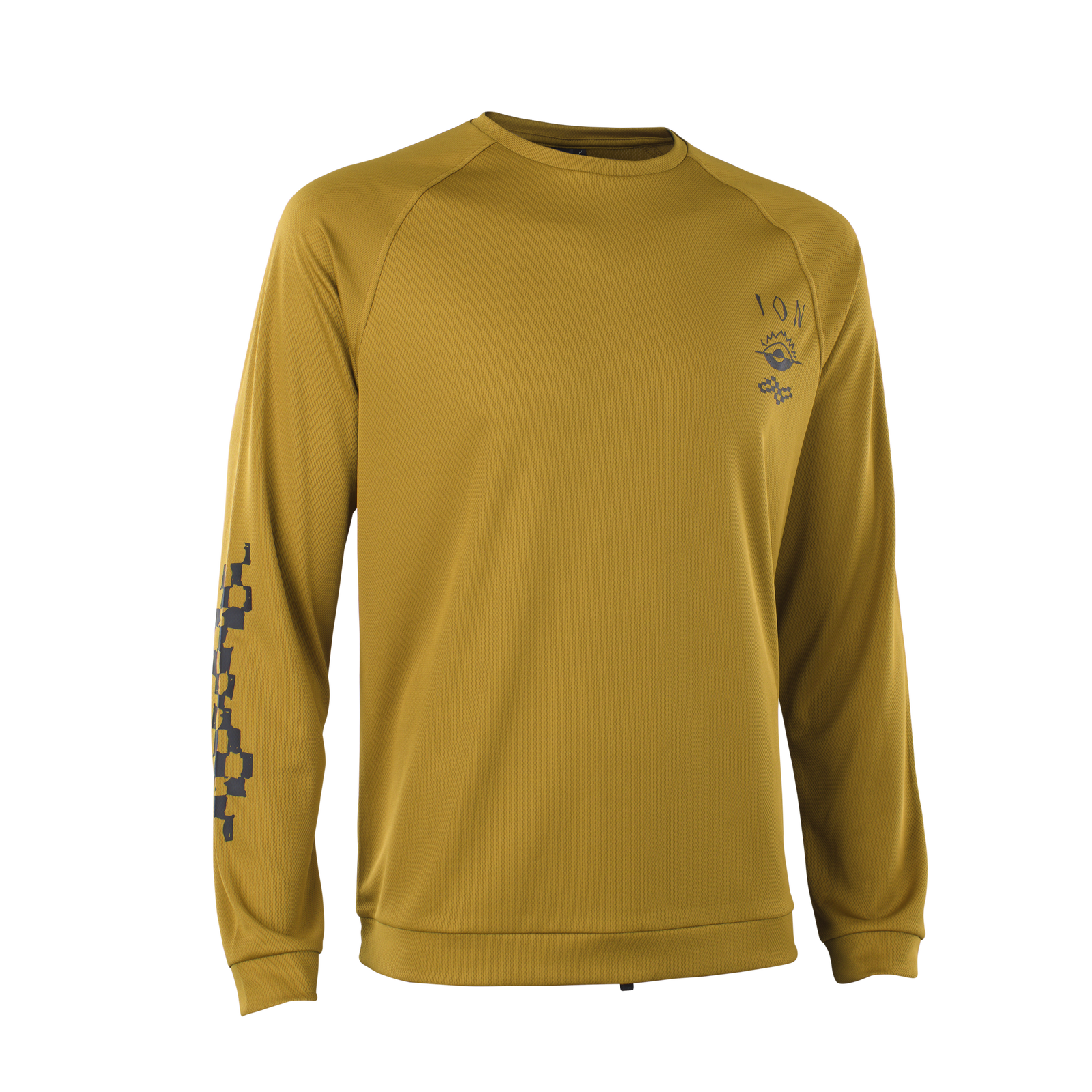 ION Wetshirt t-shirt manches longues homme en or olive avec col rond et imprimé sur la manche