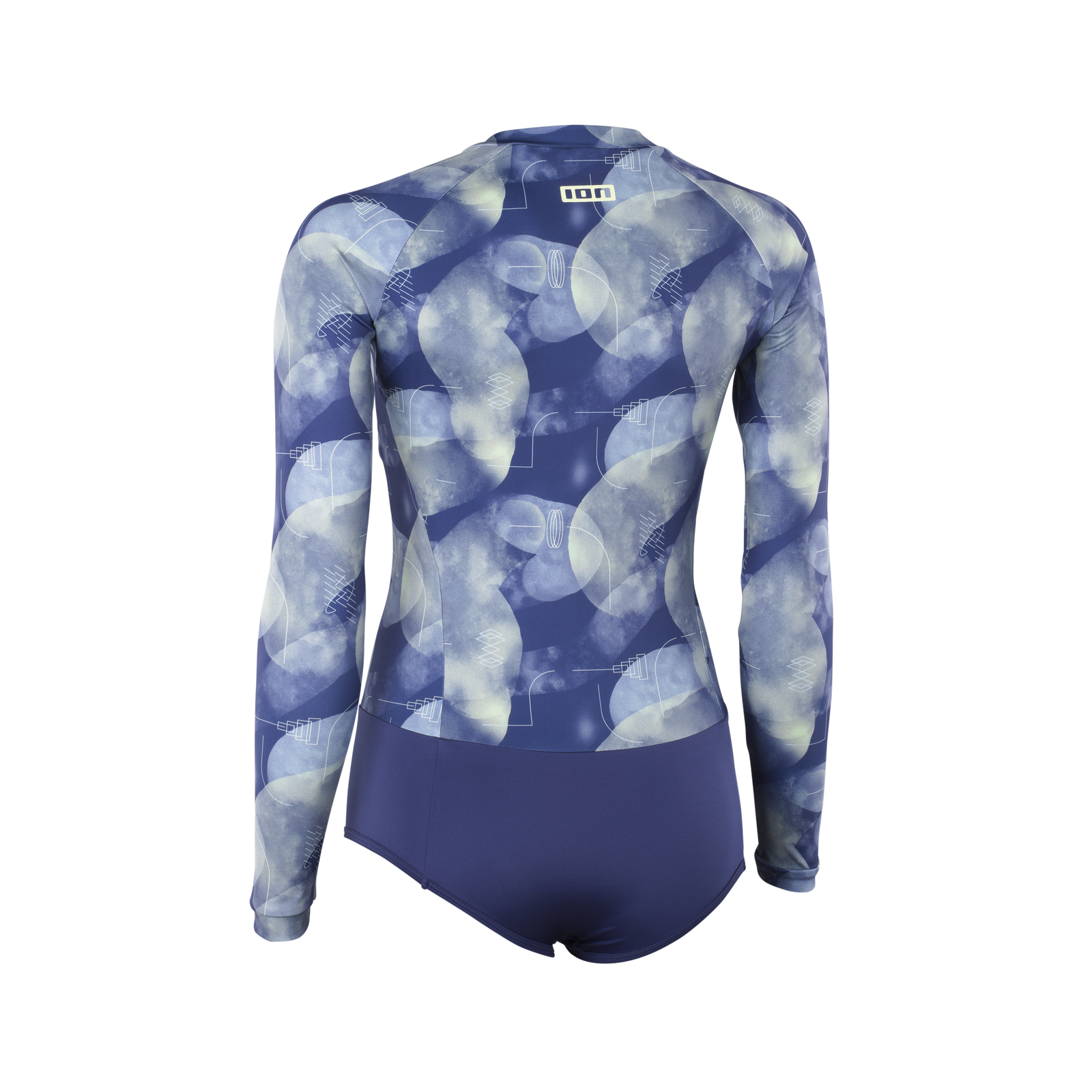 ION Water Bottom Swimsuit LS combinaison de bain manches longues femme en bleu marine à imprimé abstrait, vue de dos