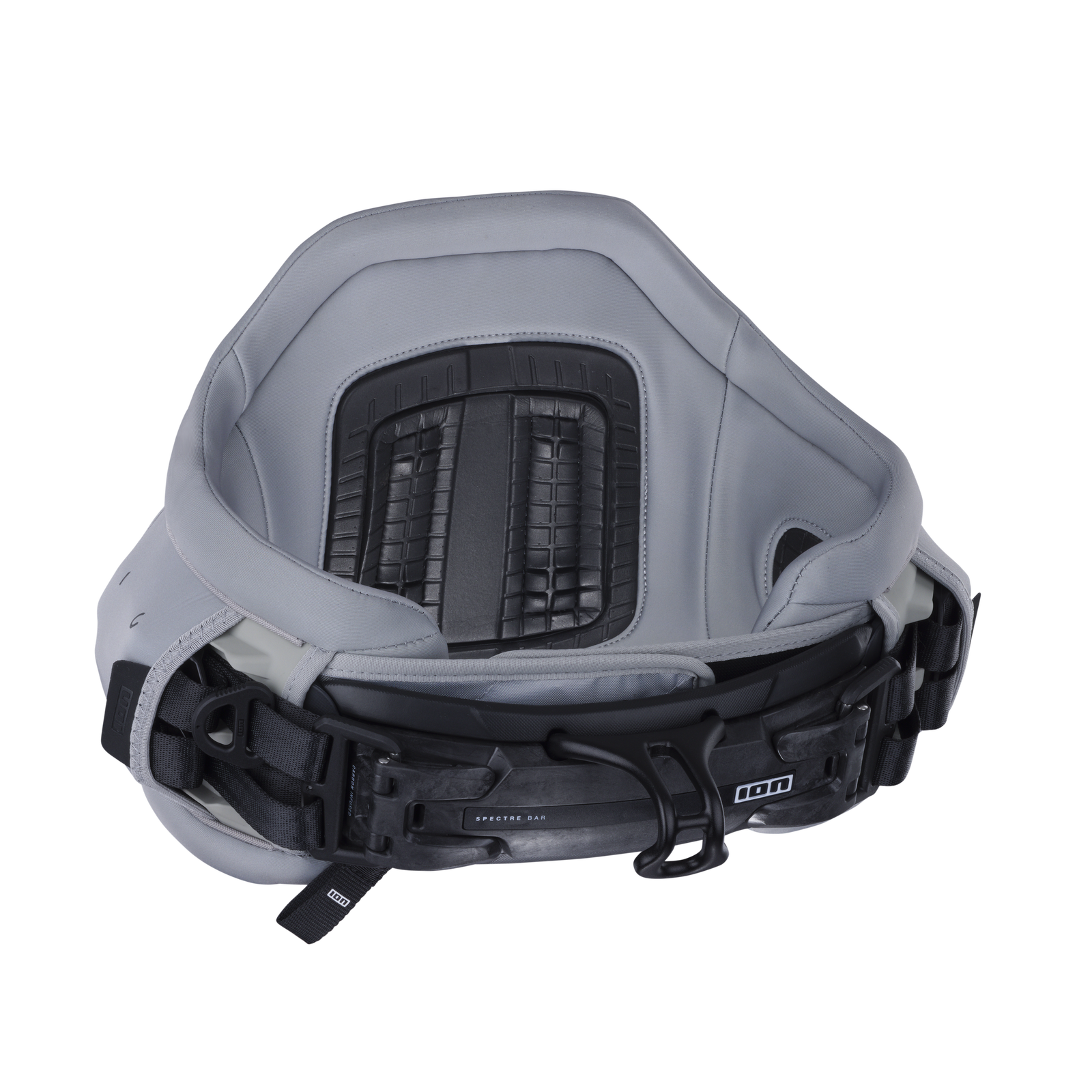 ION Apex waist harness in light grey with Spectre Bar 2 and lumbar support pad