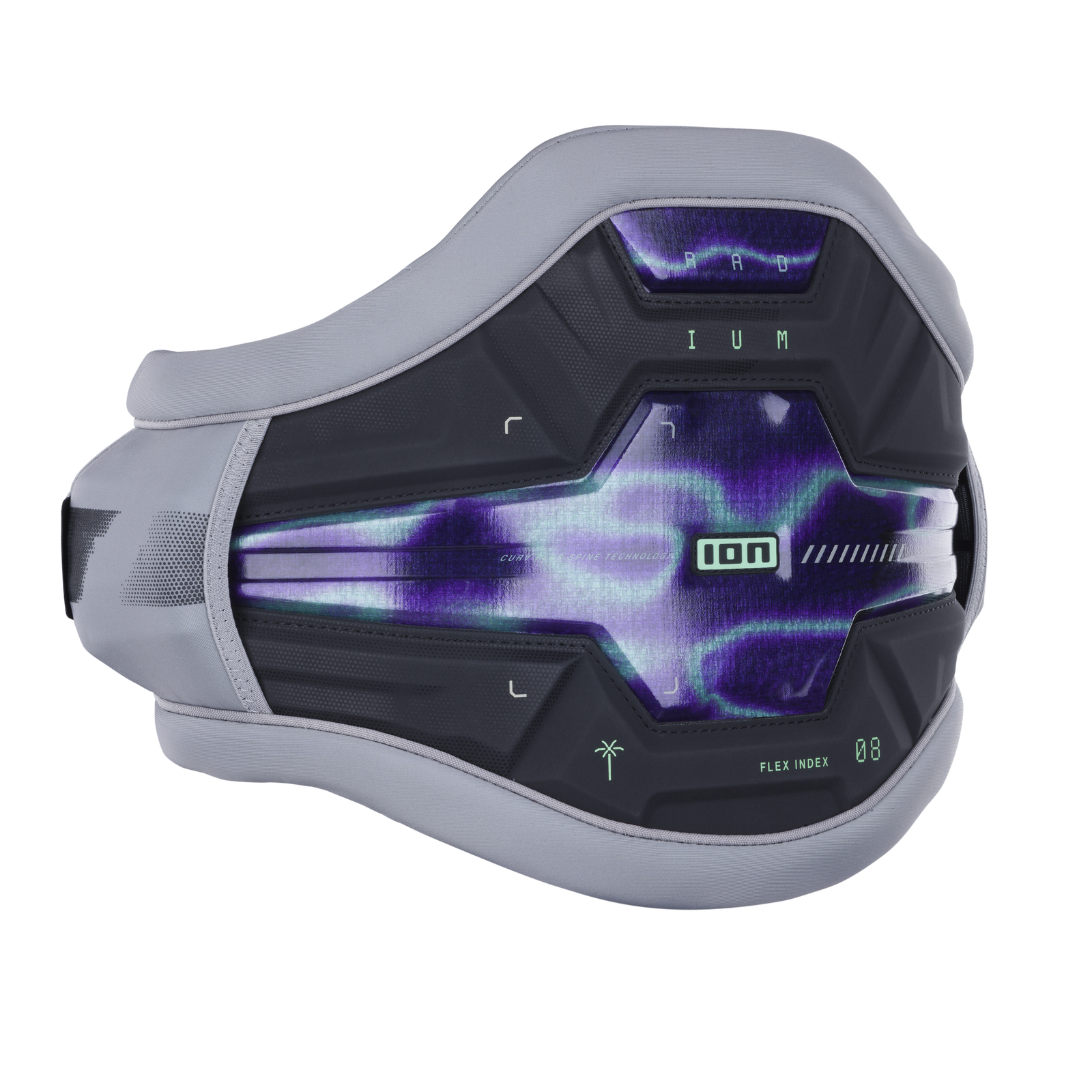 ION Radium waist harness for windsurfing in light grey and violet with Spectre Bar 2