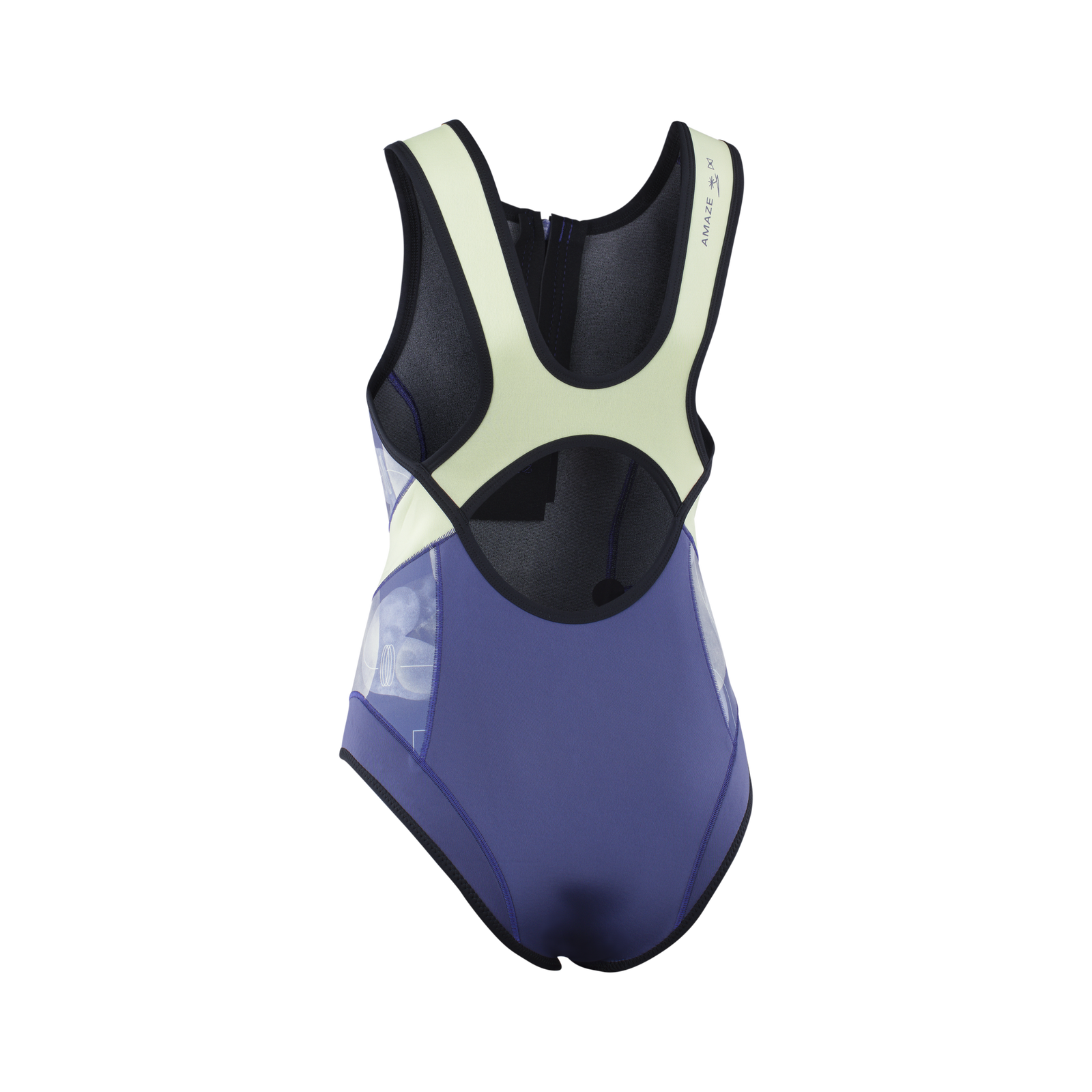 ION Amaze V-Back 1.5mm neoprene swimsuit women in dark navy, black and pale lime – back view