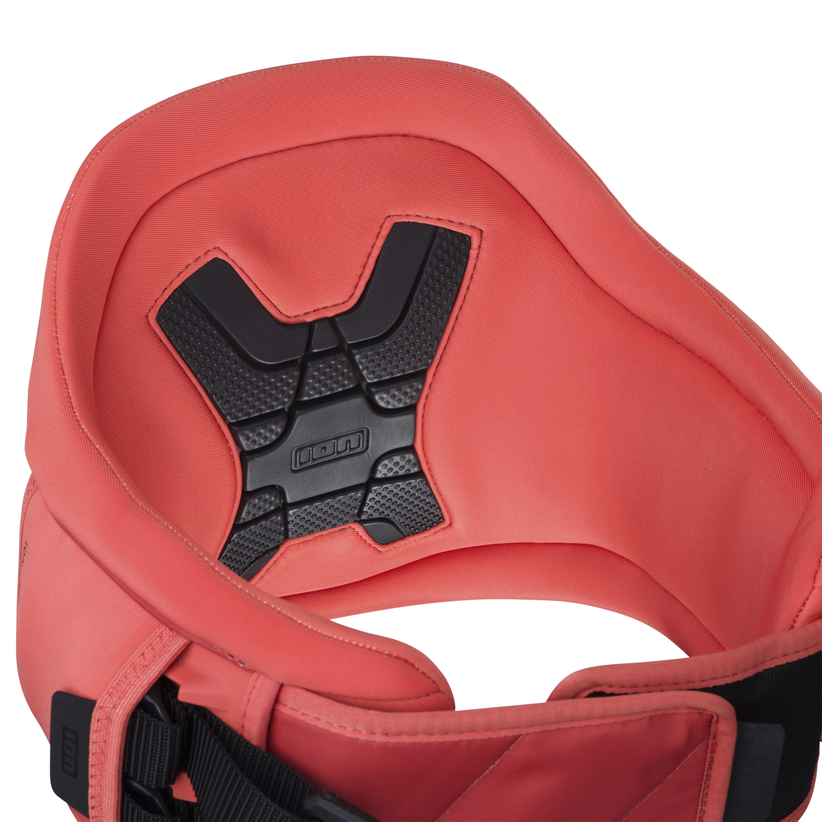 ION Muse waist harness in coral with EVA back plate detail view