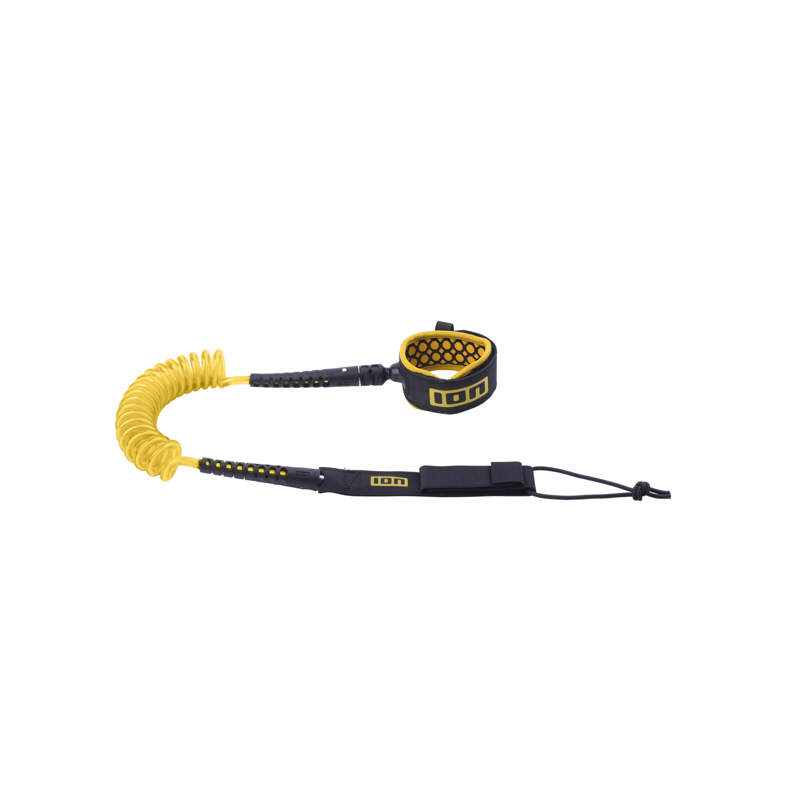 ION Wing Board Leash Core Coiled Ankle 5'5 in golden yellow and black