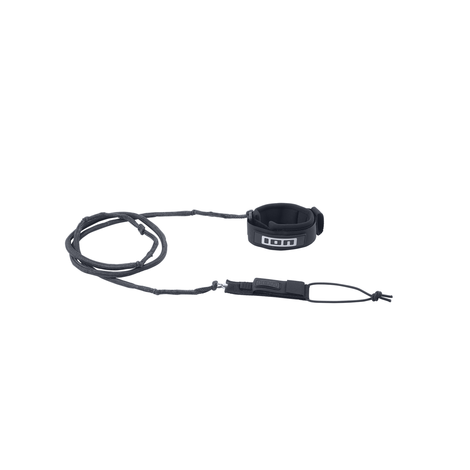 ION Core Extended wing wrist leash 4'–5'5" in dark charcoal with neoprene cuff