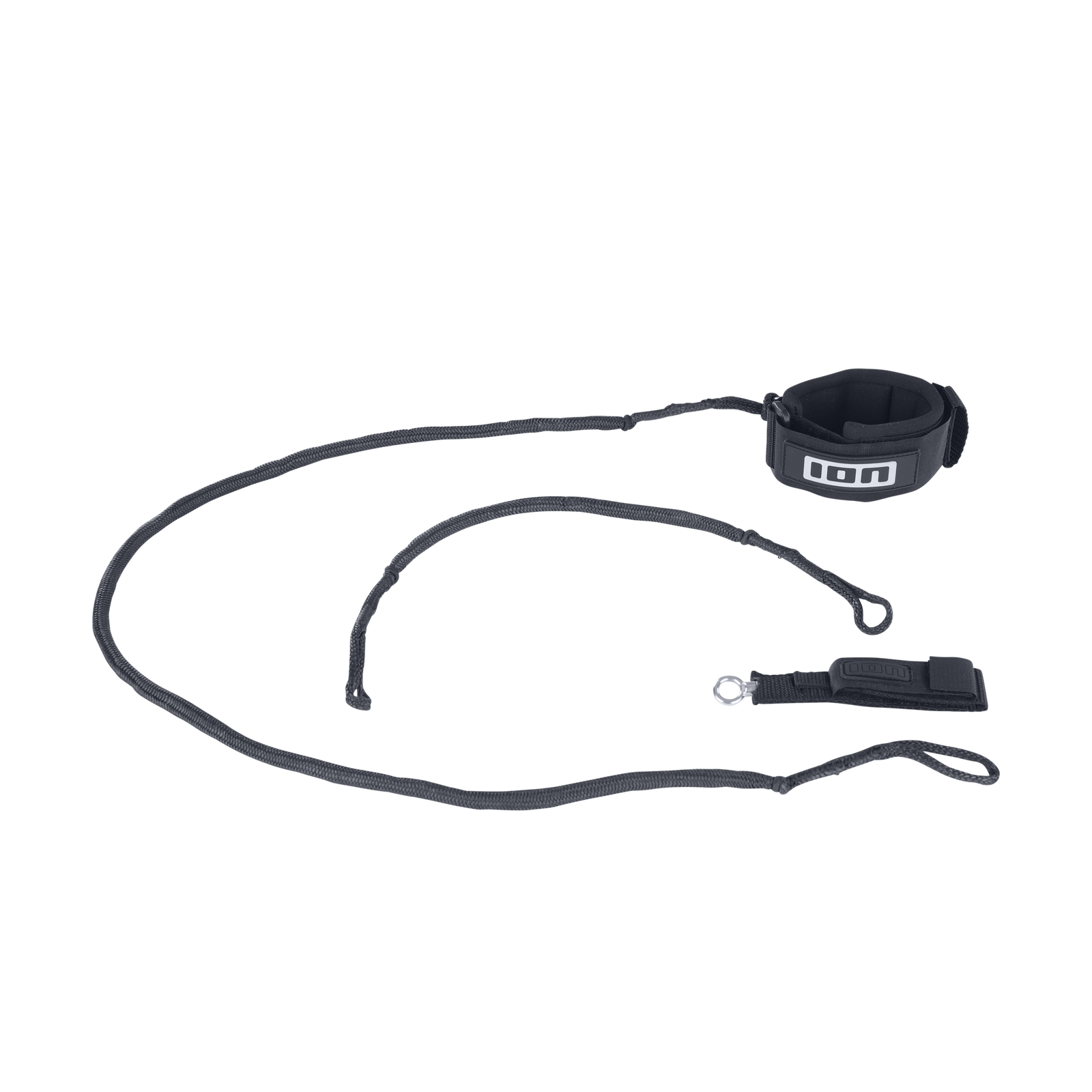 ION Wing Leash Core Extended wrist leash 4'-5'5" in charcoal black with neoprene cuff and quick-release clip