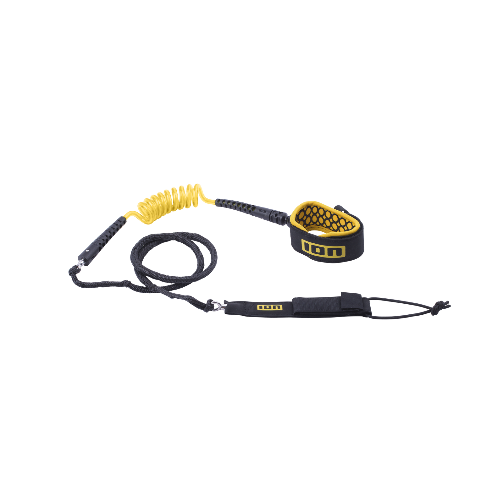 ION Core Hybrid wing board ankle leash 5'5" in black and yellow