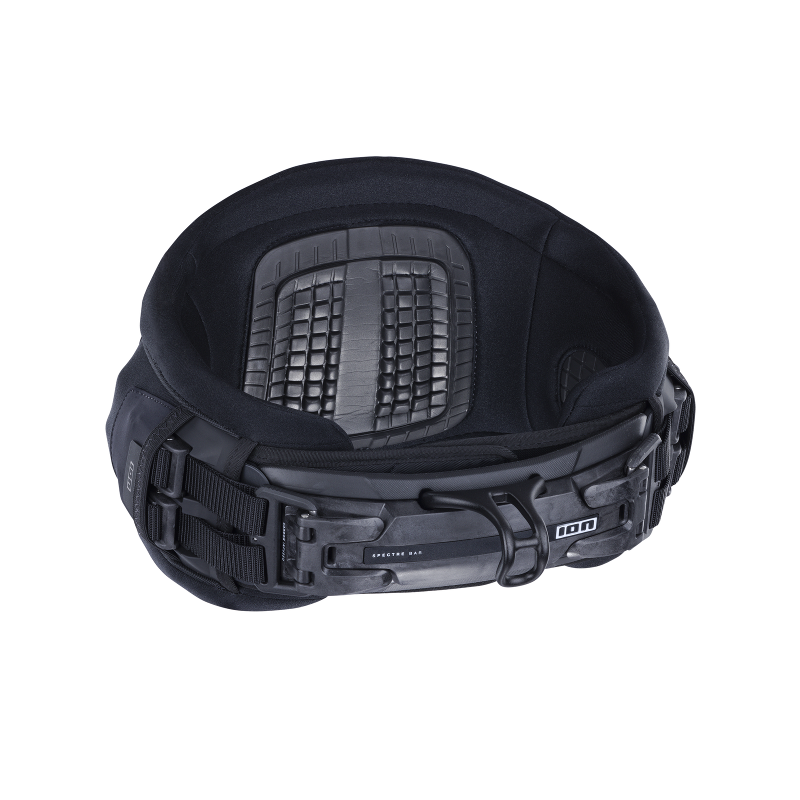 ION Icon Curv waist harness in black with CURV hard shell and spreader bar