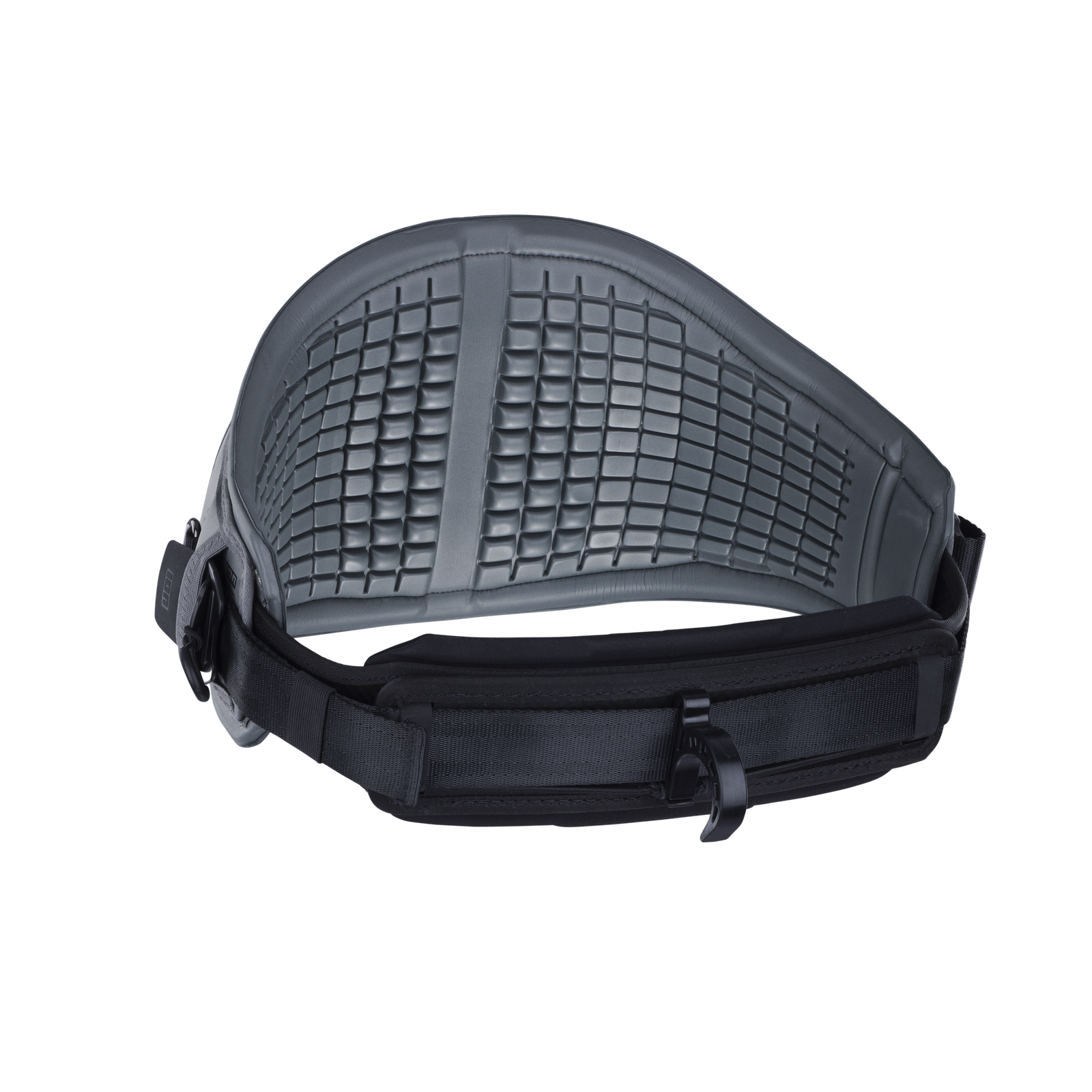ION Rave waist harness in dark charcoal with structured back plate and ventilation grid