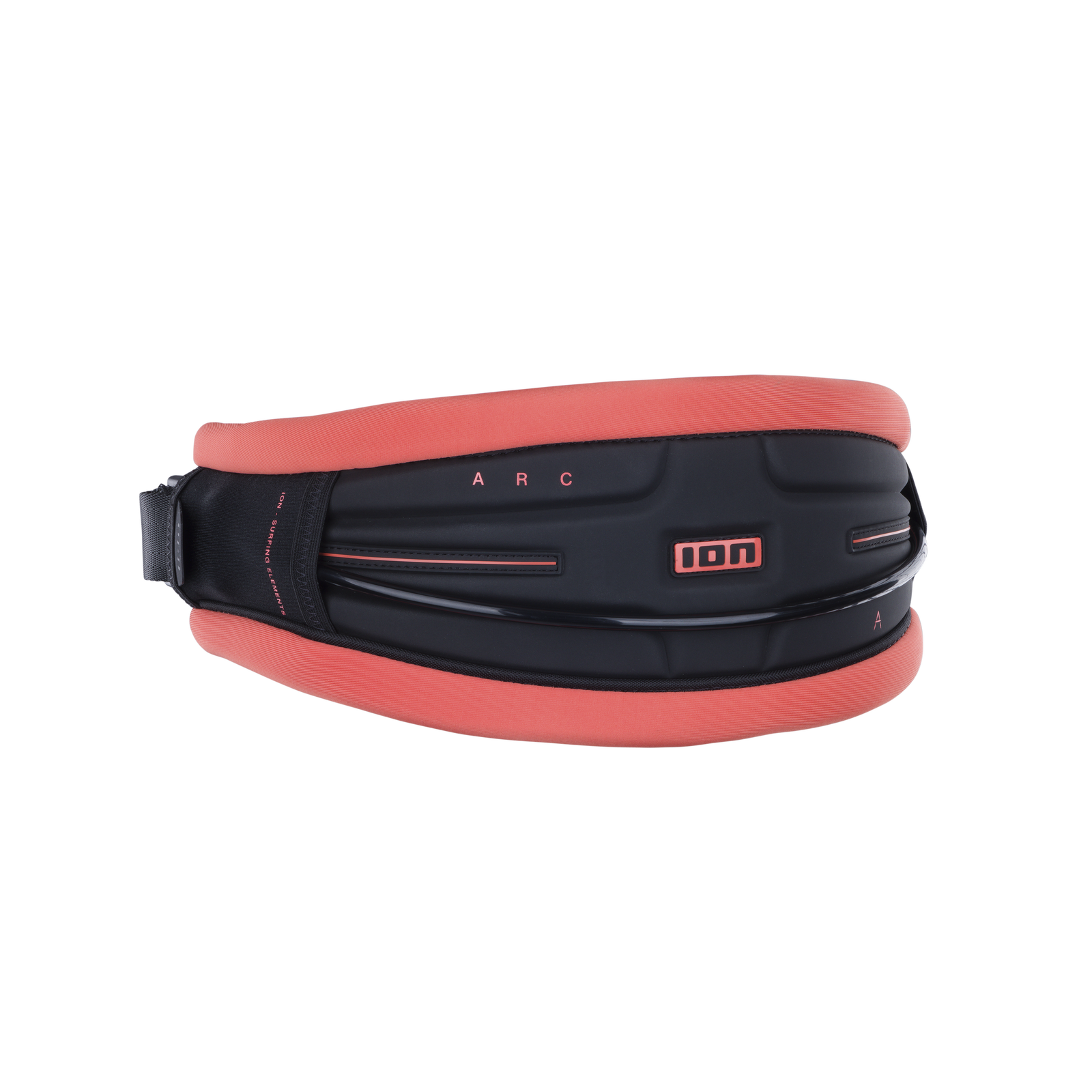 ION Arc waist harness in coral and black with soft shell construction
