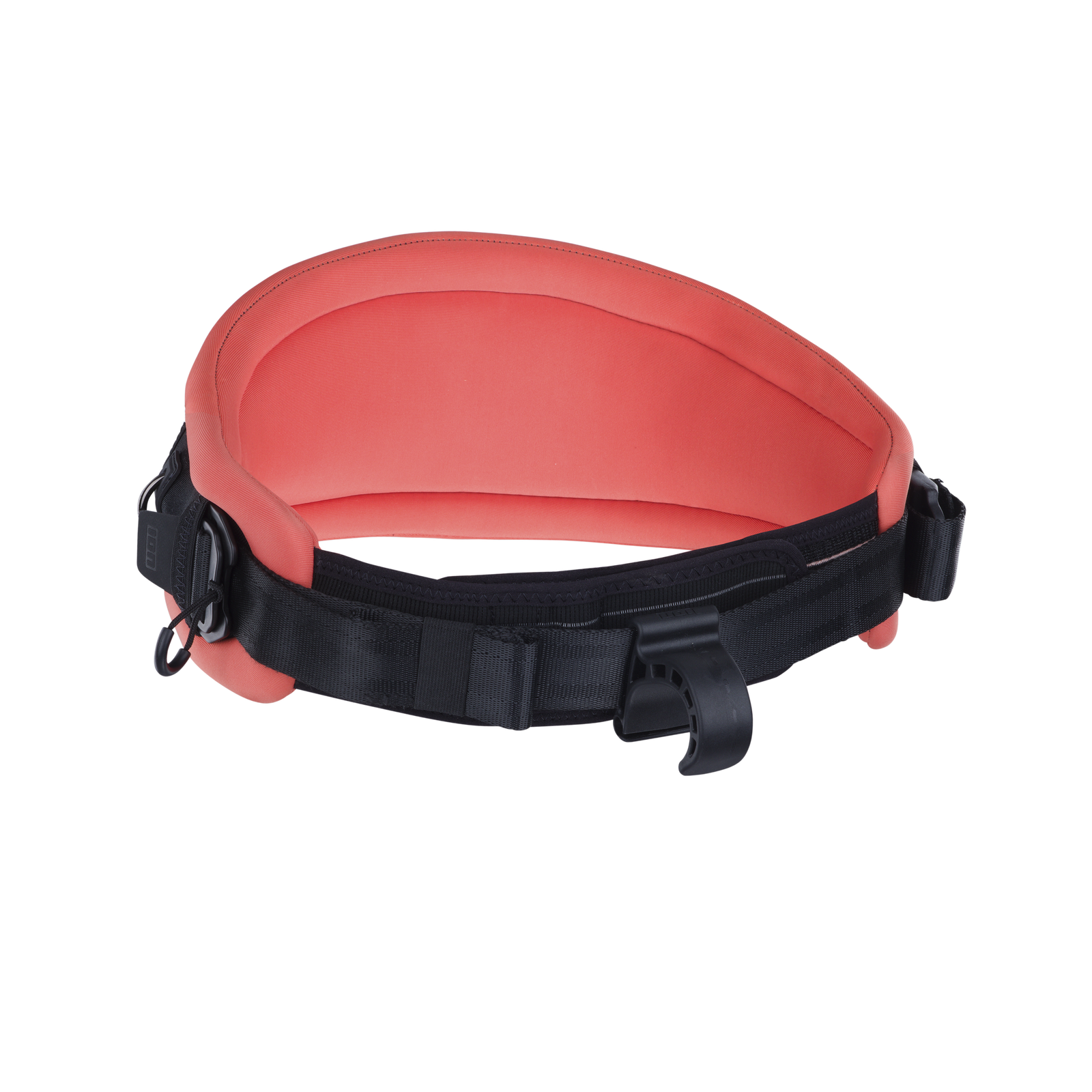 ION Arc waist harness in coral red with soft shell back panel and adjustable straps