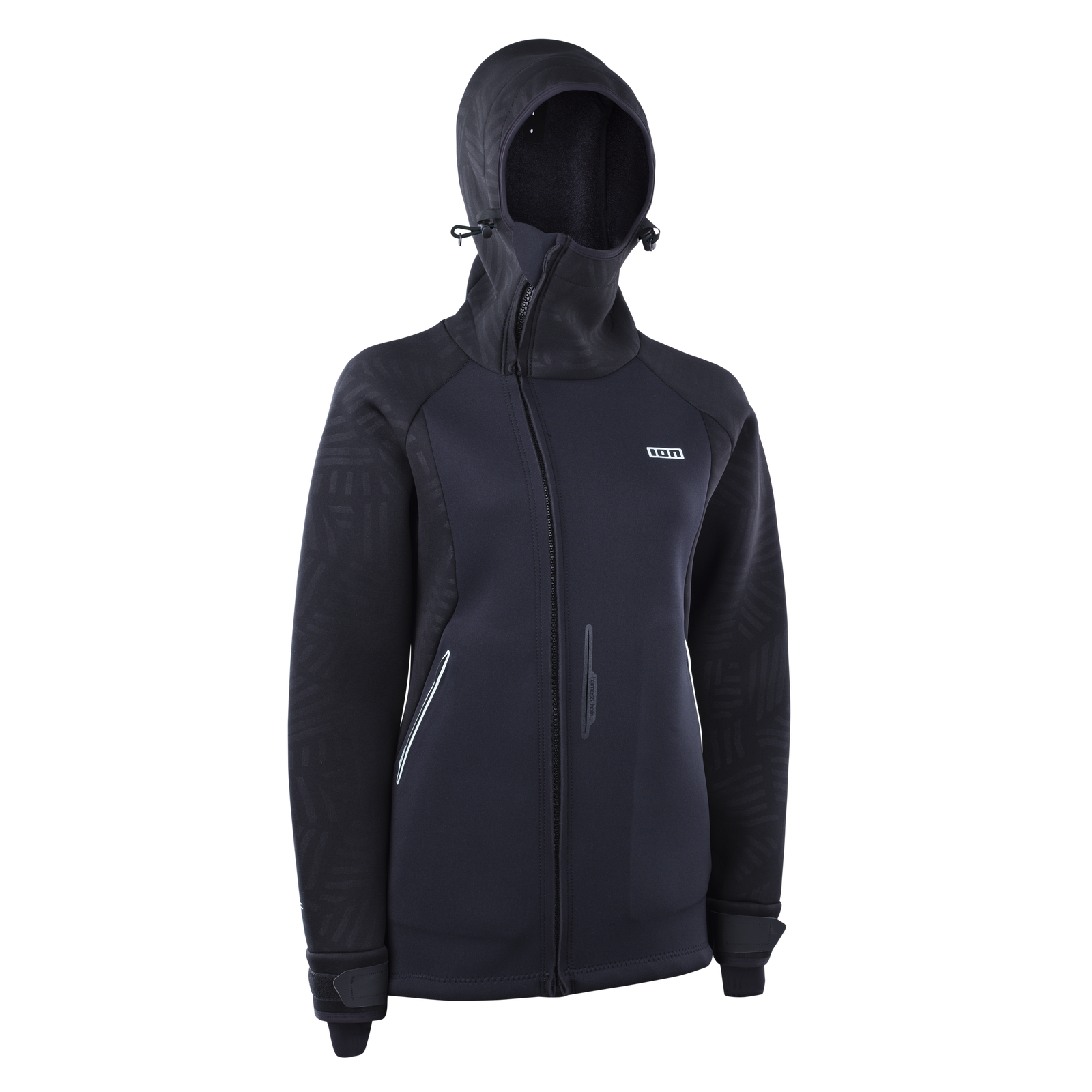 ION Neo Shelter Amp Damen Neopren-Jacke in schwarz mit Kapuze und Frontreißverschluss