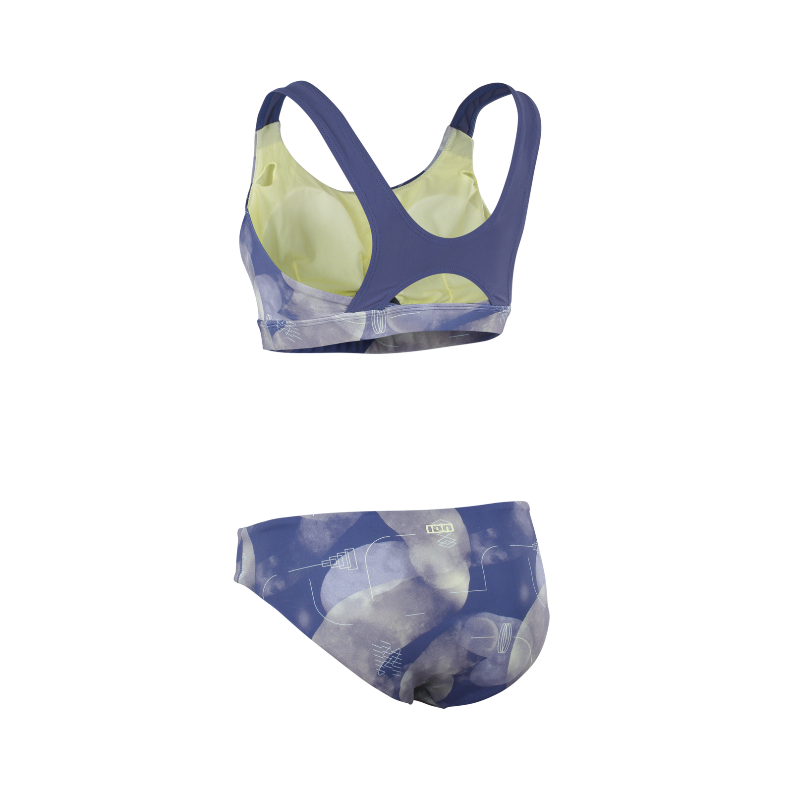 ION Water Sportkini Damen Bikini-Set in schieferblau mit abstraktem Print und Limetten-Innenfutter