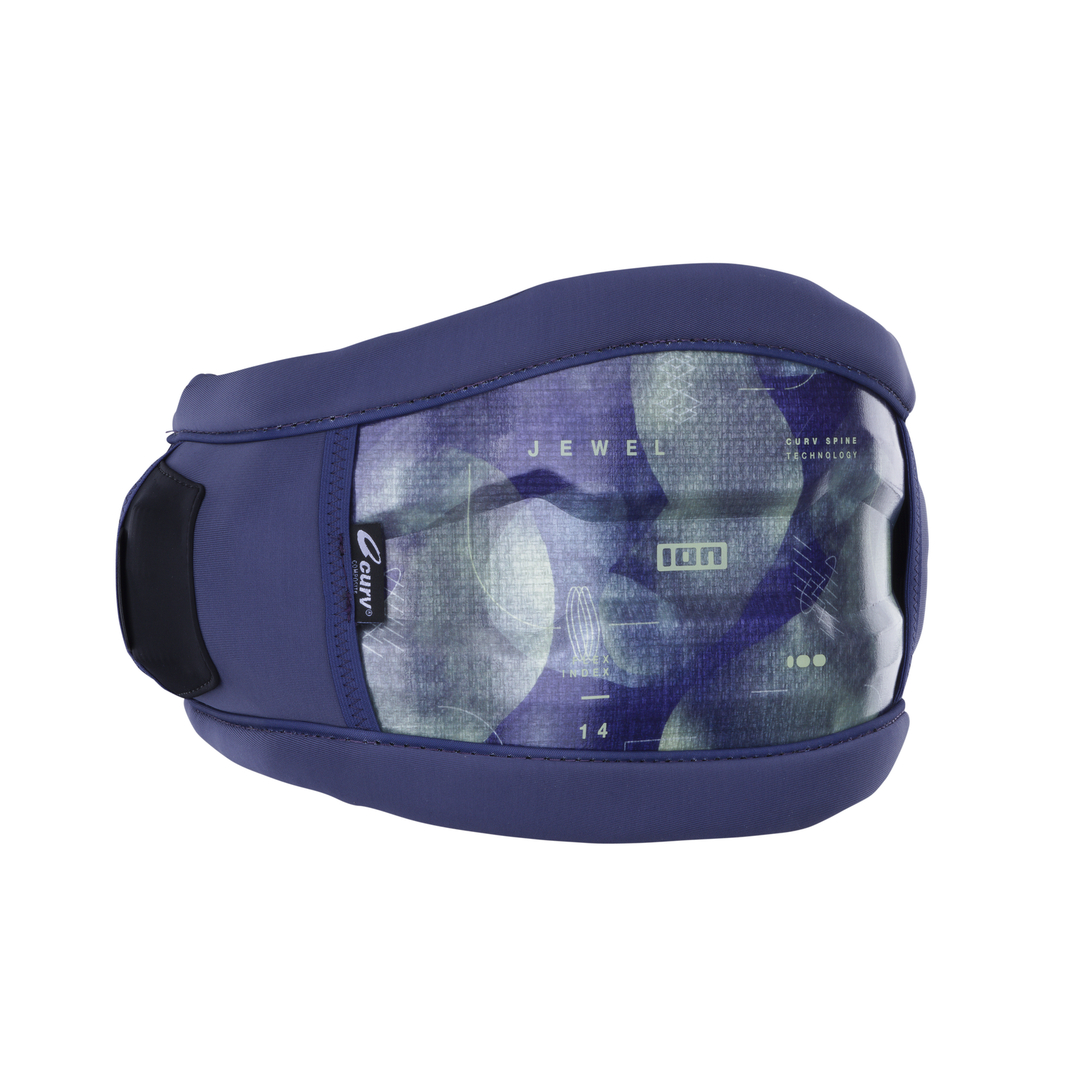 ION Jewel Curv waist harness windsurf in midnight blue with CURV hard-shell back plate