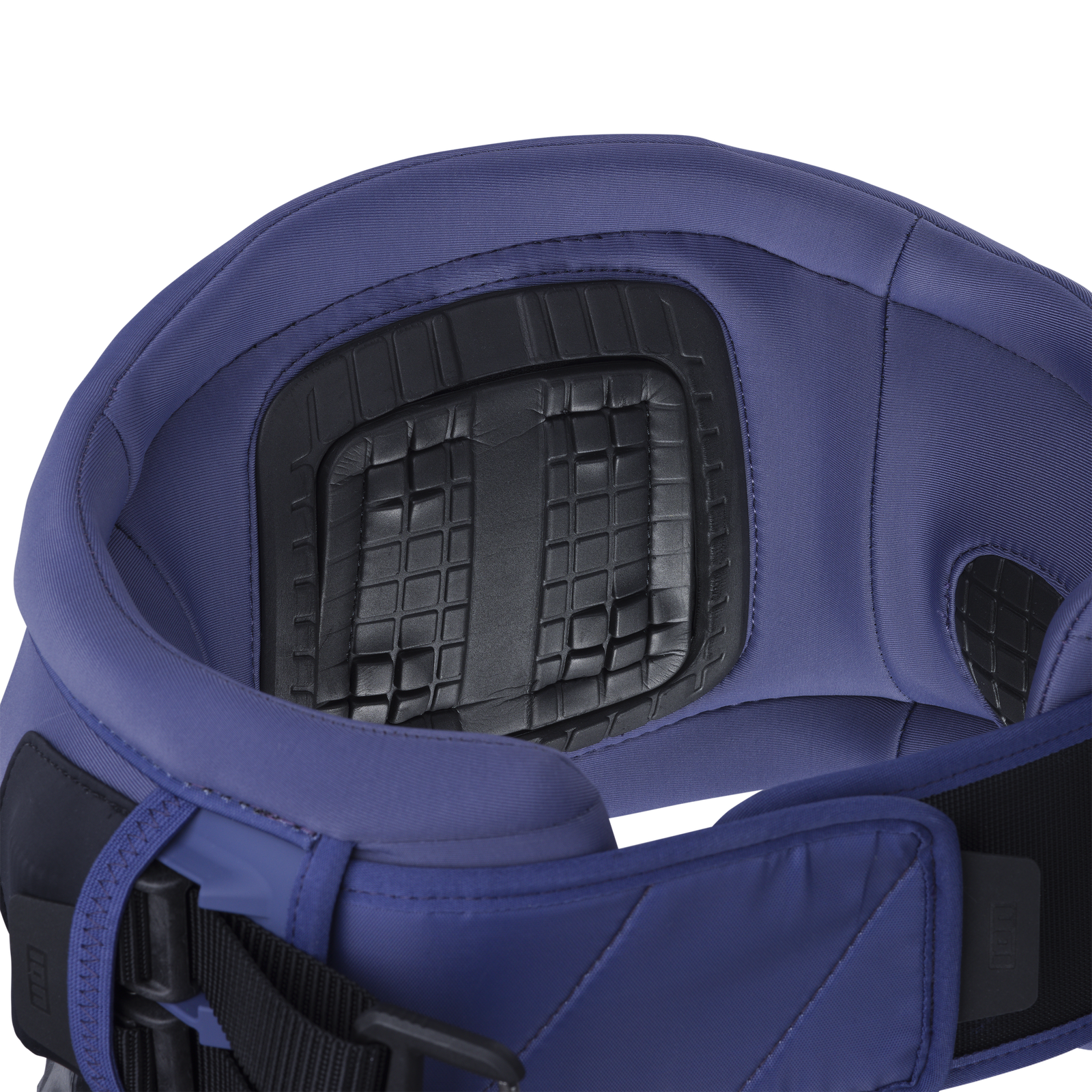 ION Jewel Curv waist harness in slate blue with molded back plate, interior detail view