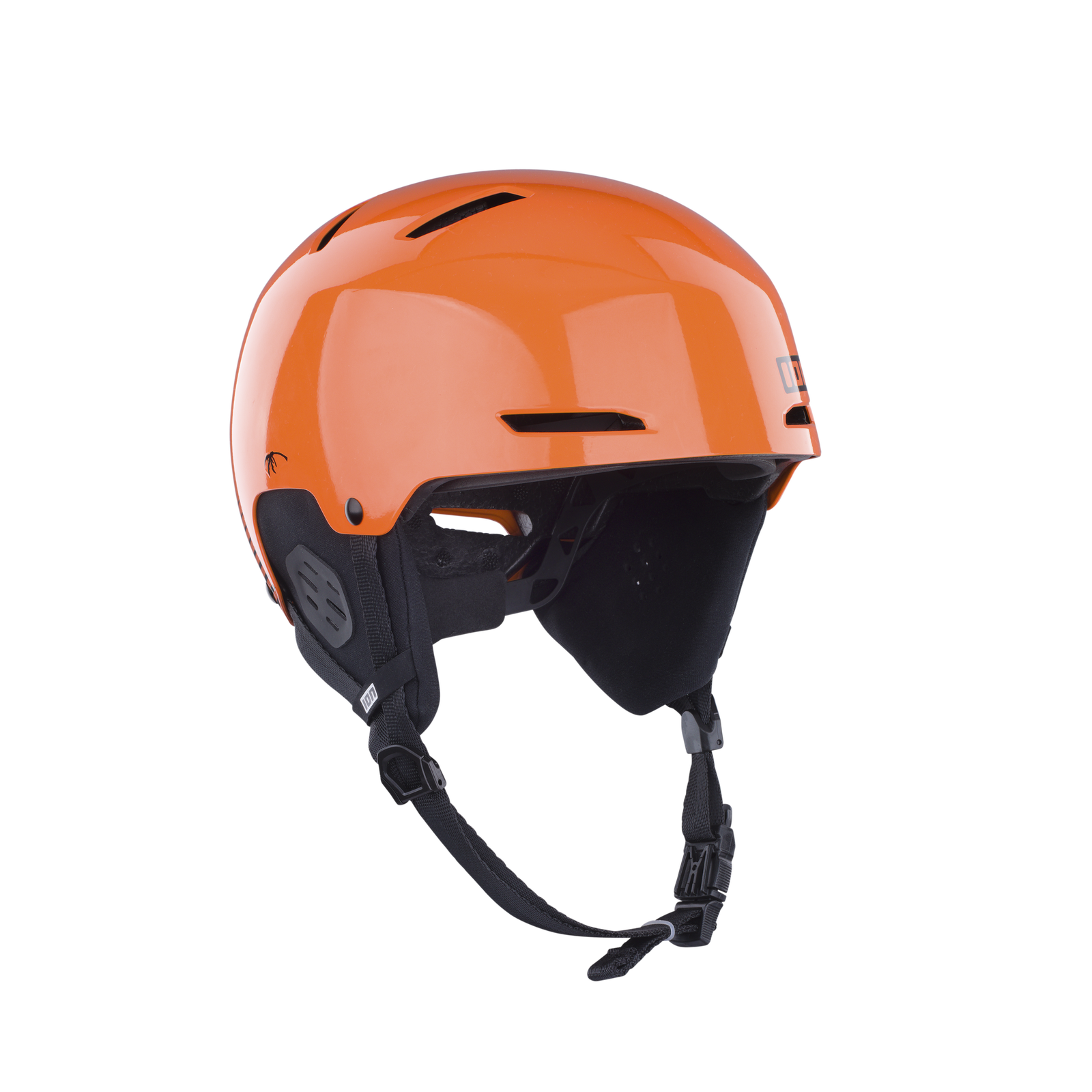 ION Slash Amp helmet in orange and black with 360°-Fit system and integrated ear pads