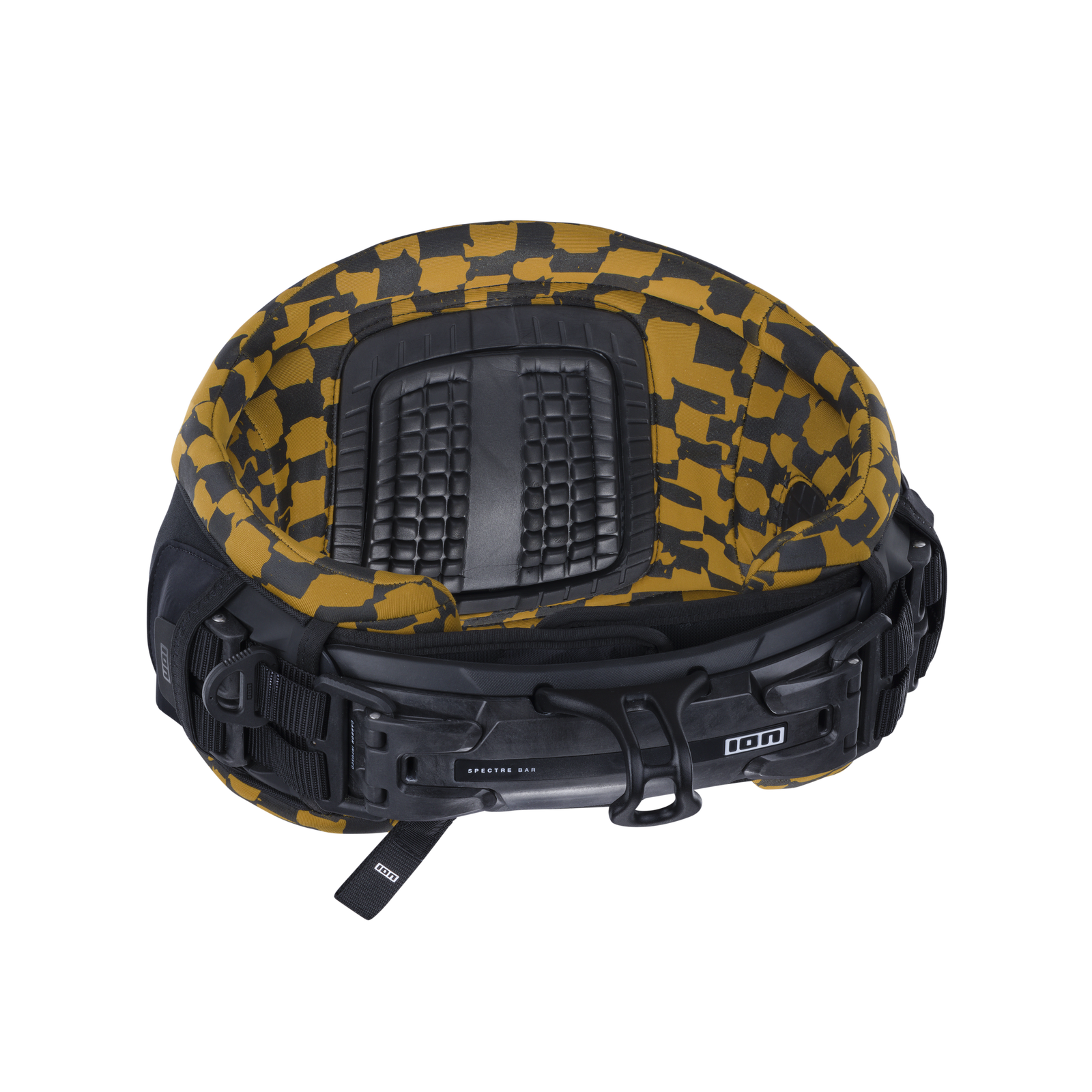 ION Riot Curv waist harness in black and golden yellow with CURV® hard shell and Spectre Bar