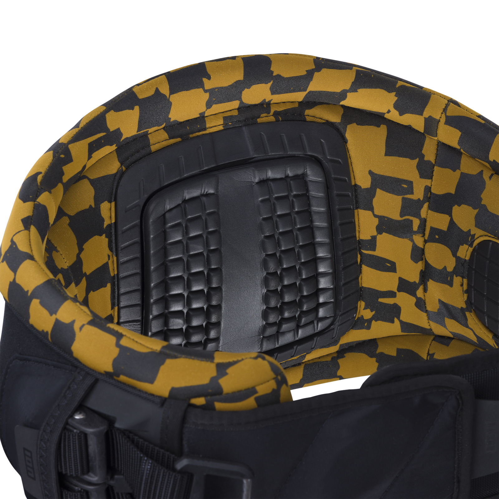 ION Riot Curv waist harness in black and golden yellow with CURV® hard shell back plate