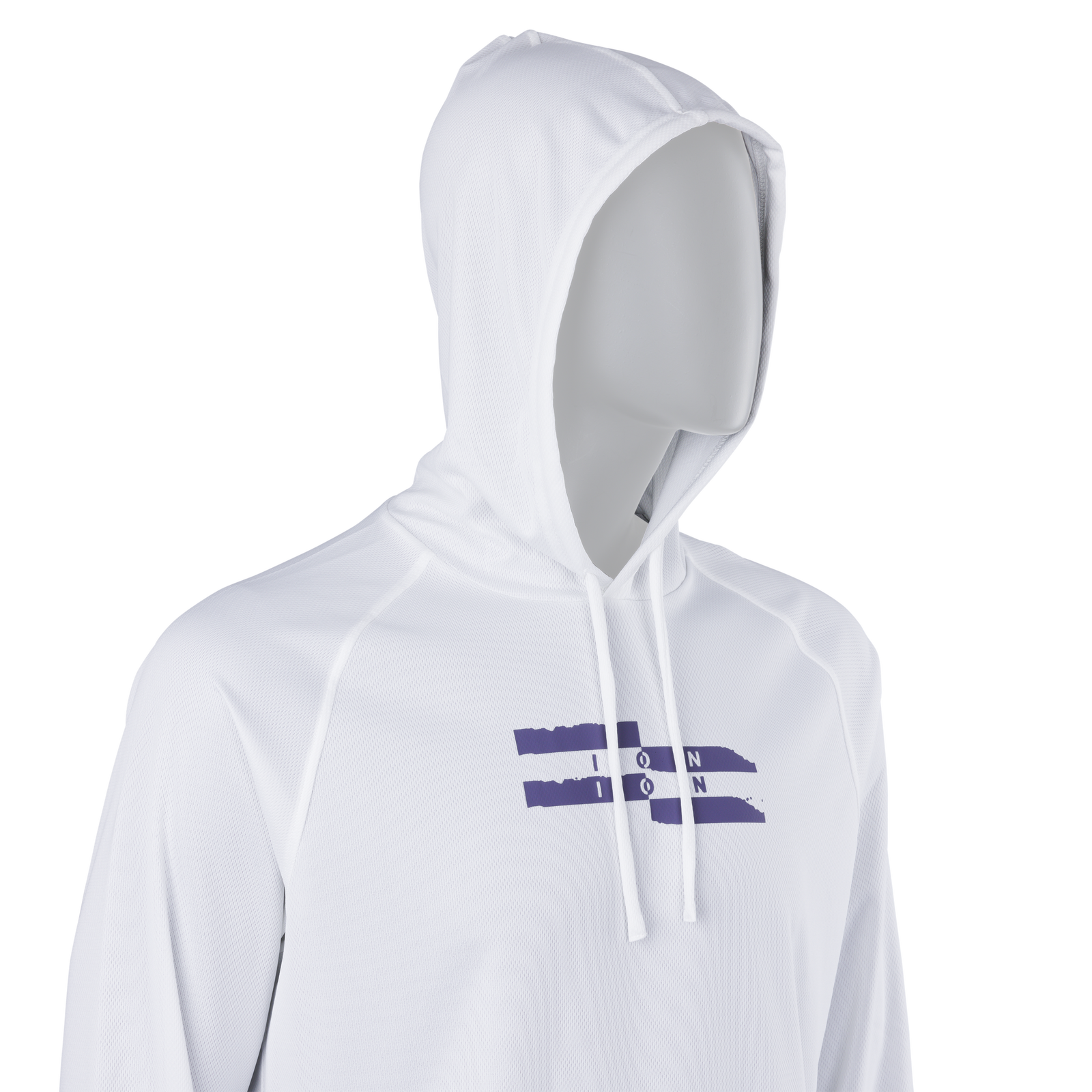 ION Wetshirt Hood LS men long-sleeve hooded top in white with indigo logo print