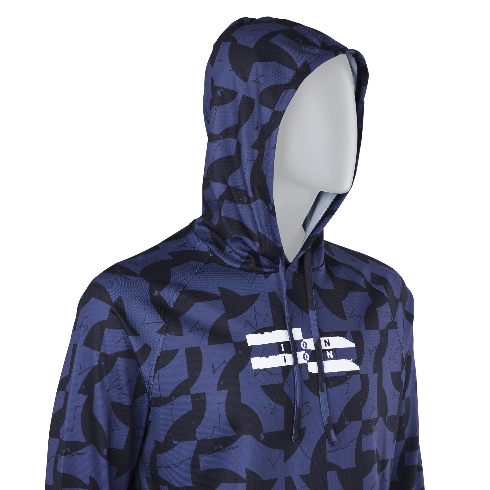 ION Water Wetshirt Hood LS men long sleeve hooded top in navy with shark print