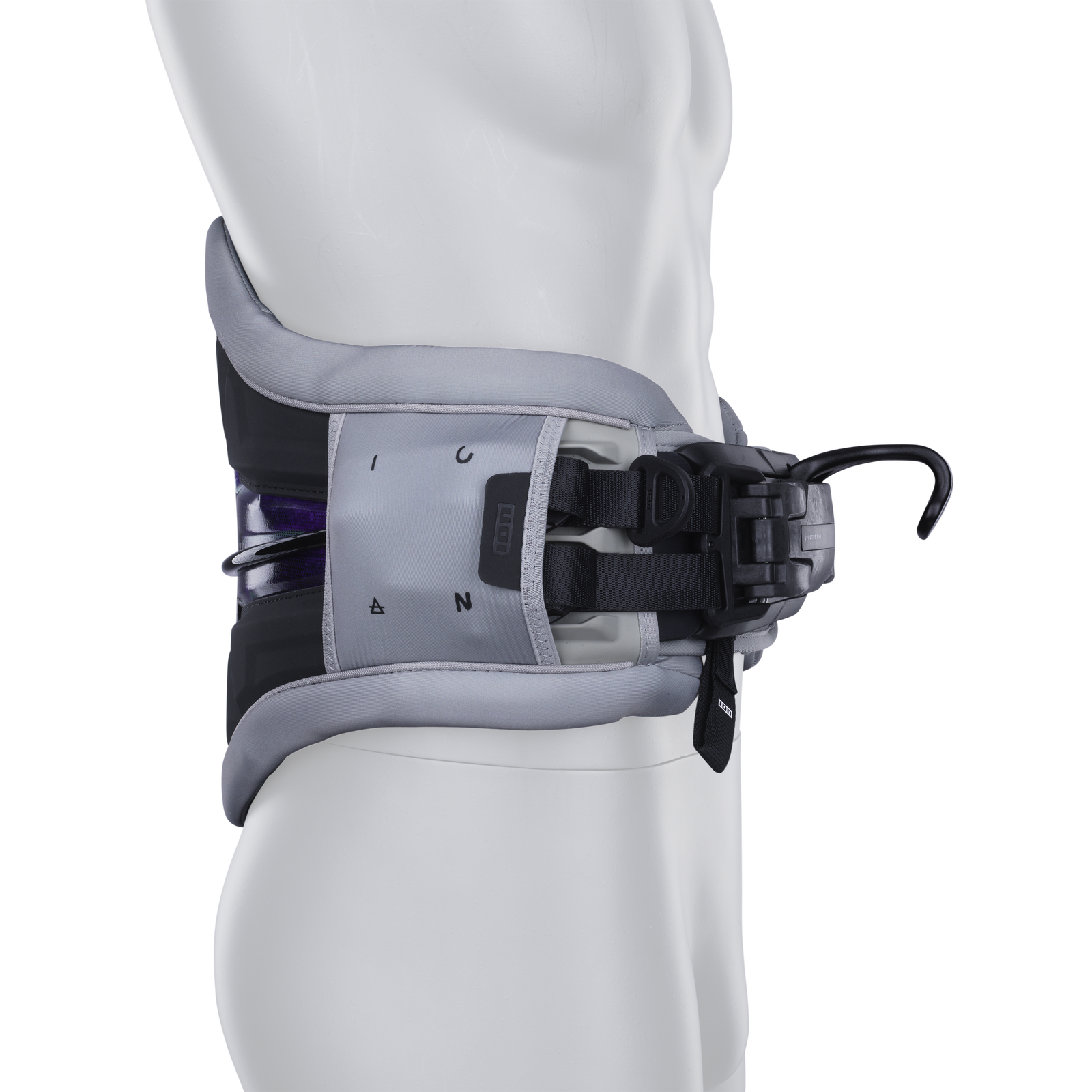 ION Apex waist harness in charcoal and light grey with Spectre Bar 2 hook and lumbar support