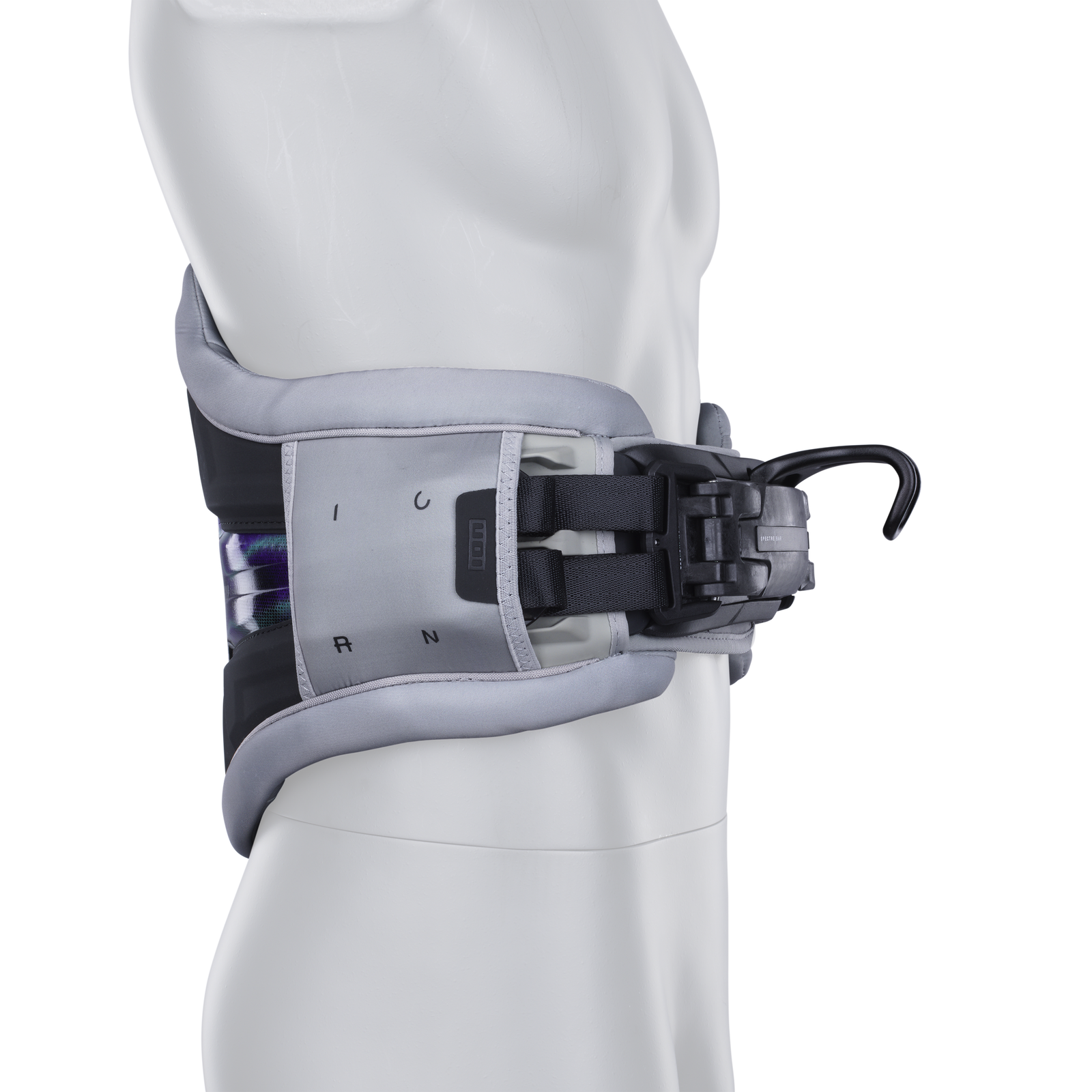 ION Radium waist harness in grey with Spectre Bar 2 spreader bar system and hook