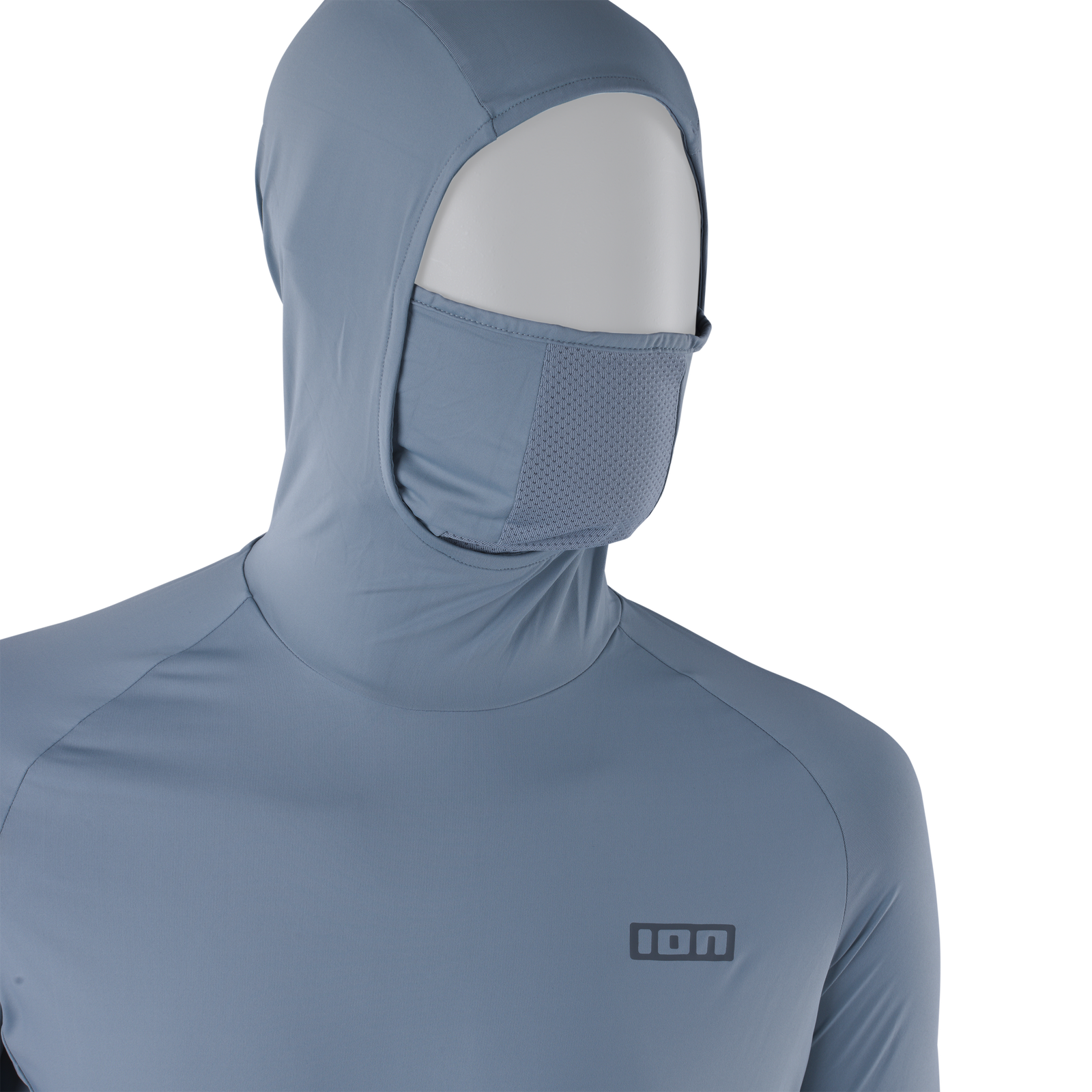 ION Storm Pro long-sleeve men's rashguard with integrated hood in steel blue