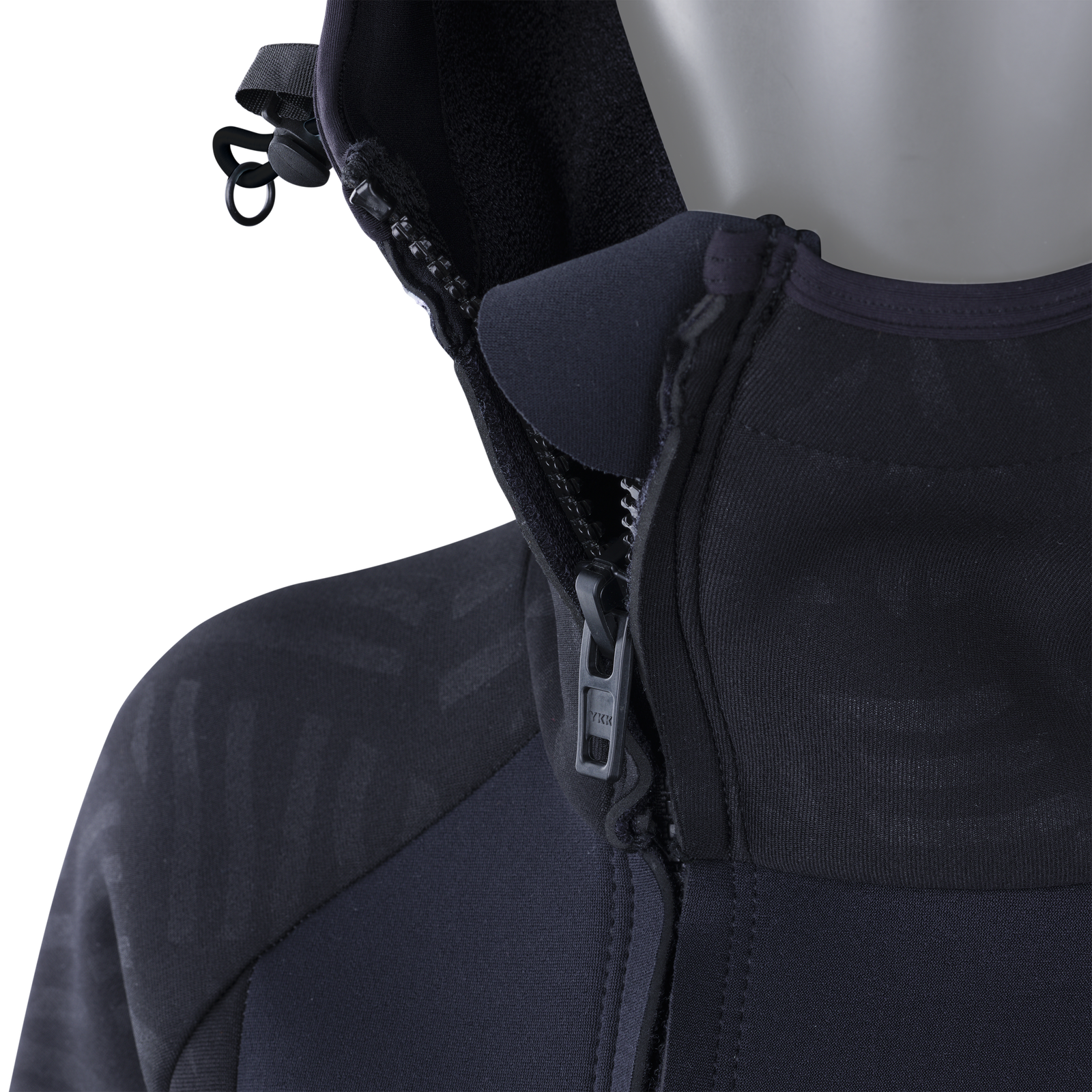 ION Neo Shelter Amp Damen-Jacke in schwarz – Detail Kapuze und Reißverschluss