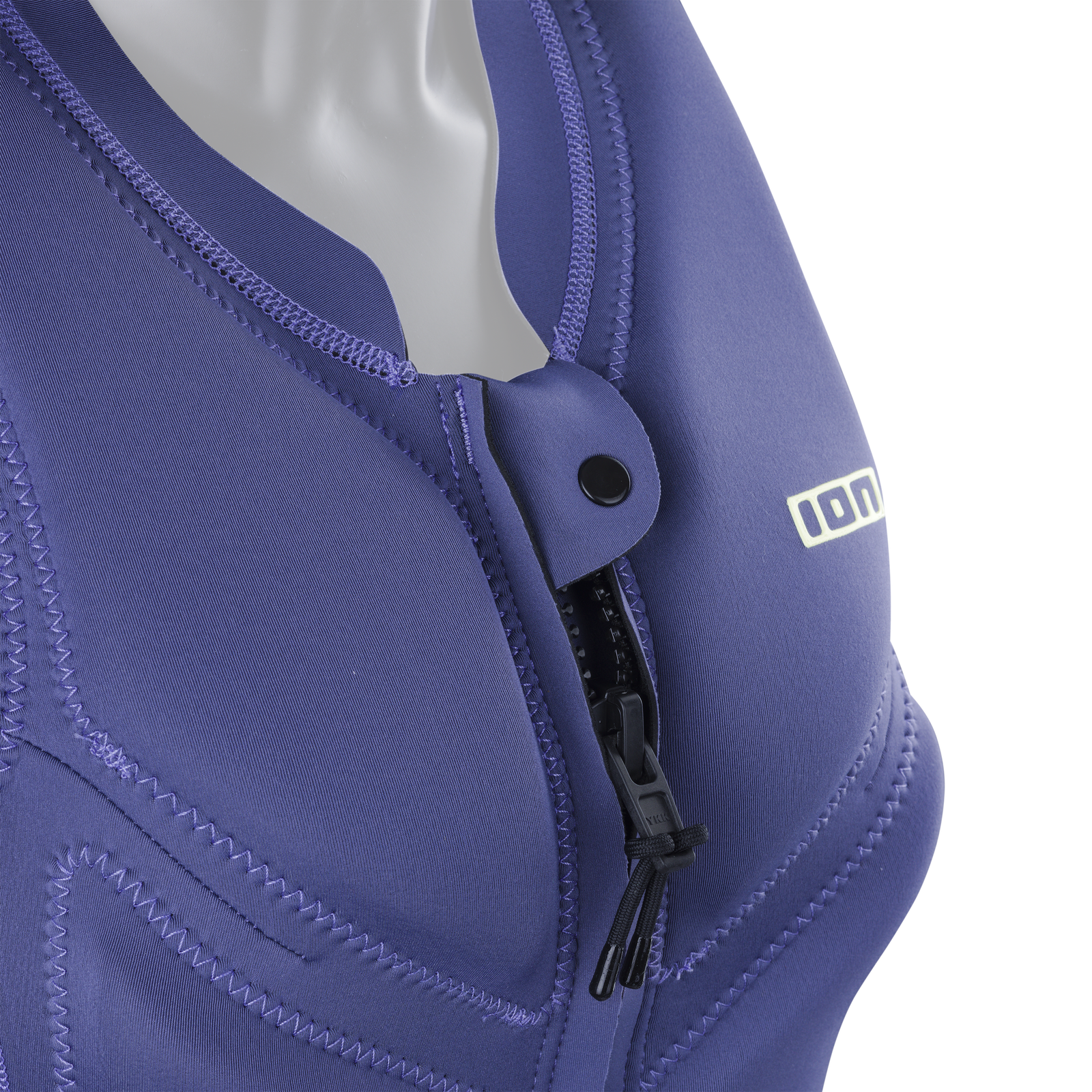 Gilet protettivo ION Lunis zip frontale donna in blu pervinca, dettaglio cerniera