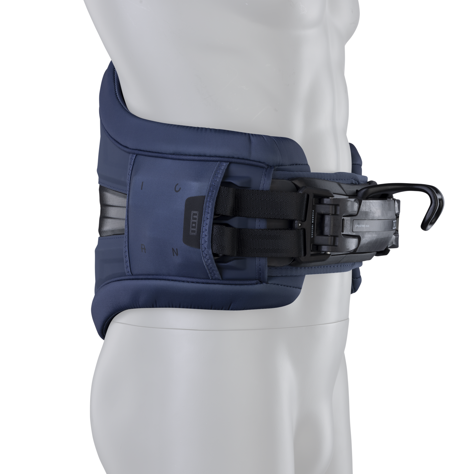 ION Radium waist harness in blue nights with Spectre Bar 2 spreader bar for windsurfing