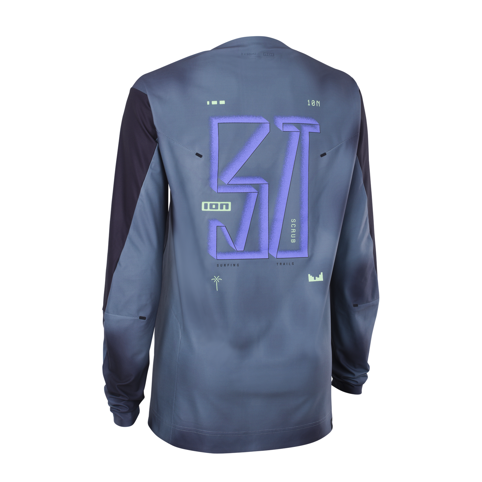 ION Scrub UTAH LS Cycling-Jersey in schieferblau und dunkelblau für Freeride Mountainbiking – Rückenansicht