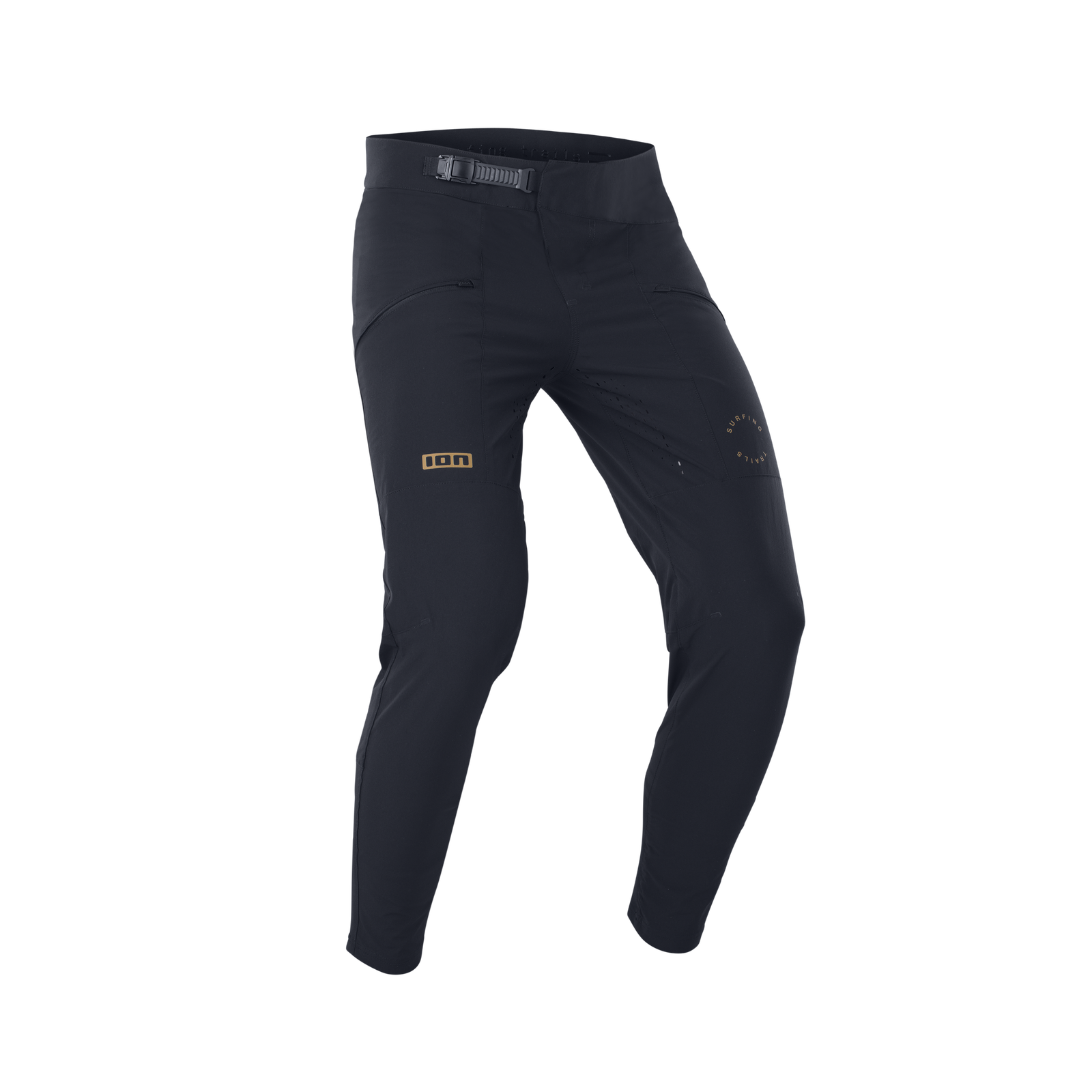 ION Bike Scrub cycling pants unisex in black with ratchet closure for mountain biking