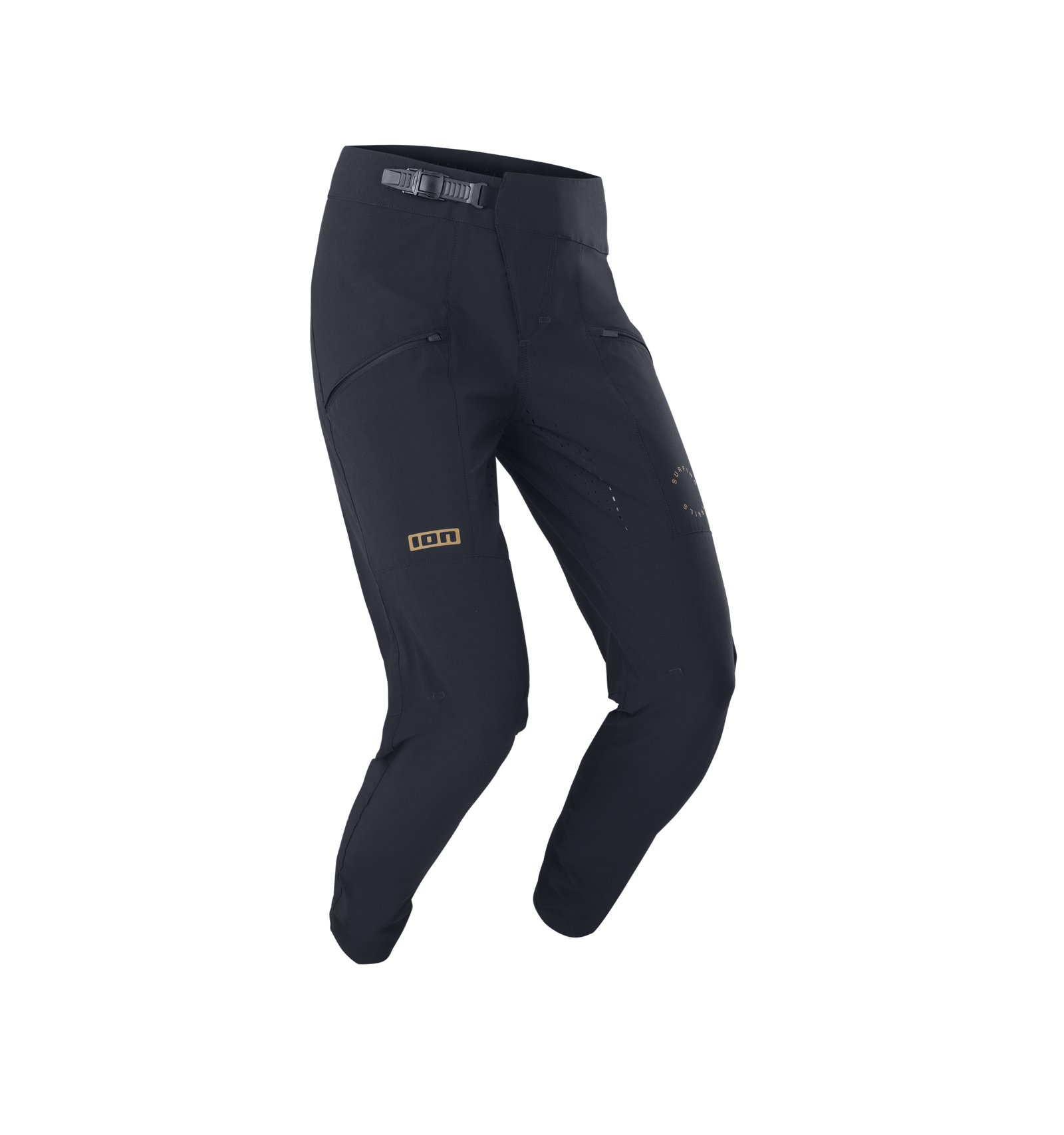 ION Bike Scrub cycling pants unisex in black with ratchet closure for mountain biking
