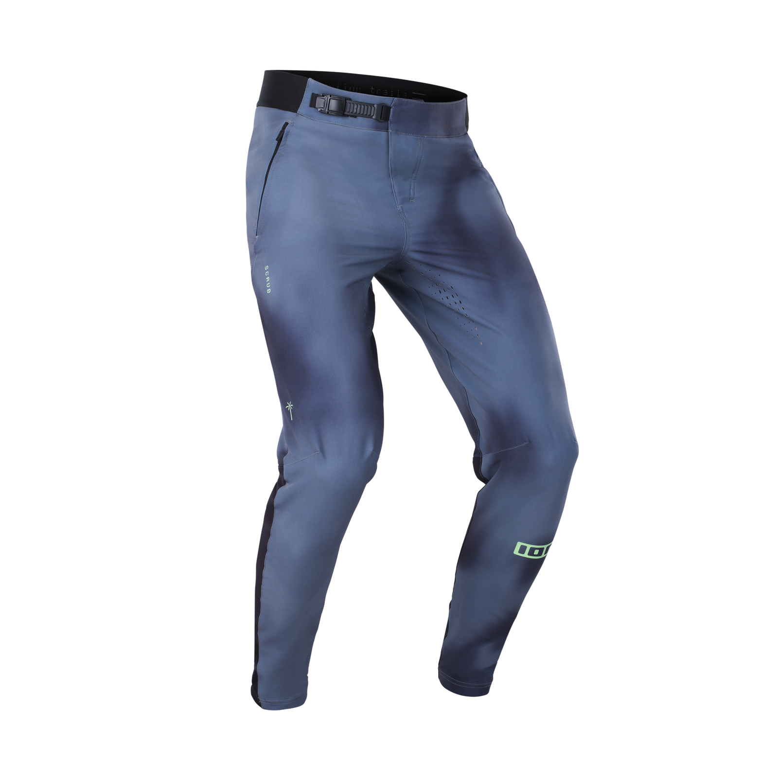 ION Scrub UTAH unisex freeride MTB pants in slate blue with ratchet closure for mountain biking