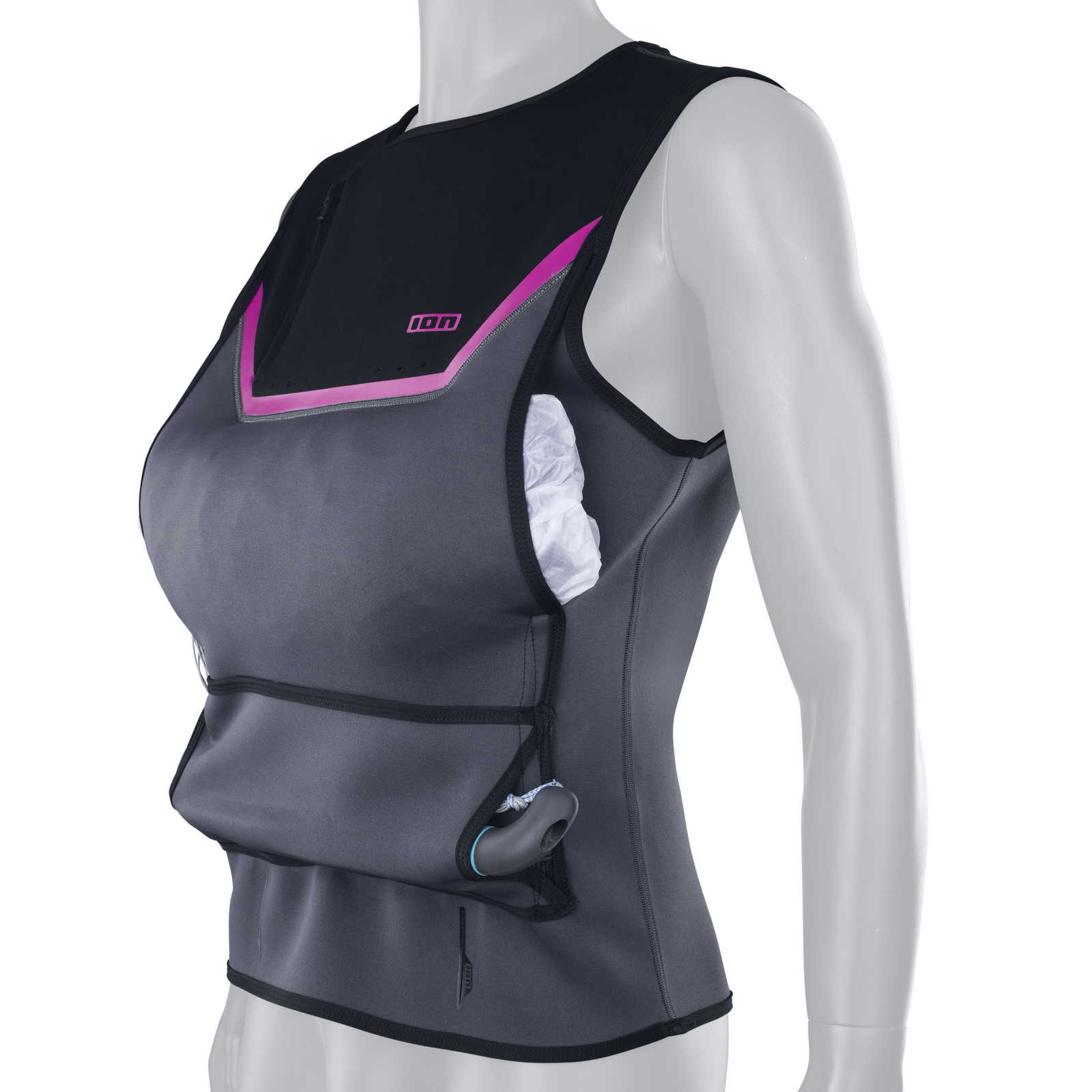 ION Neo Jam neoprene water jacket vest sleeveless in charcoal, black and pink