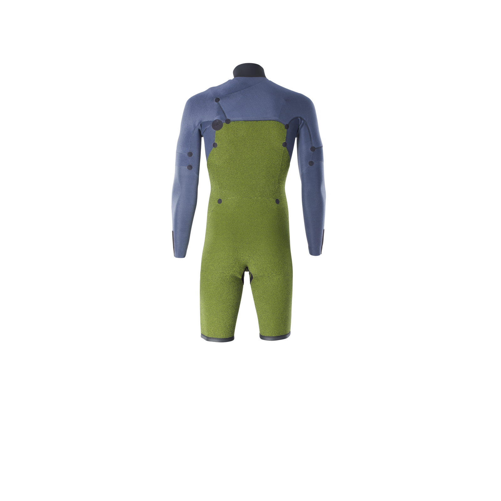 ION Seek Core combinaison shorty manches longues 3/2mm zip frontal en vert olive et bleu ardoise