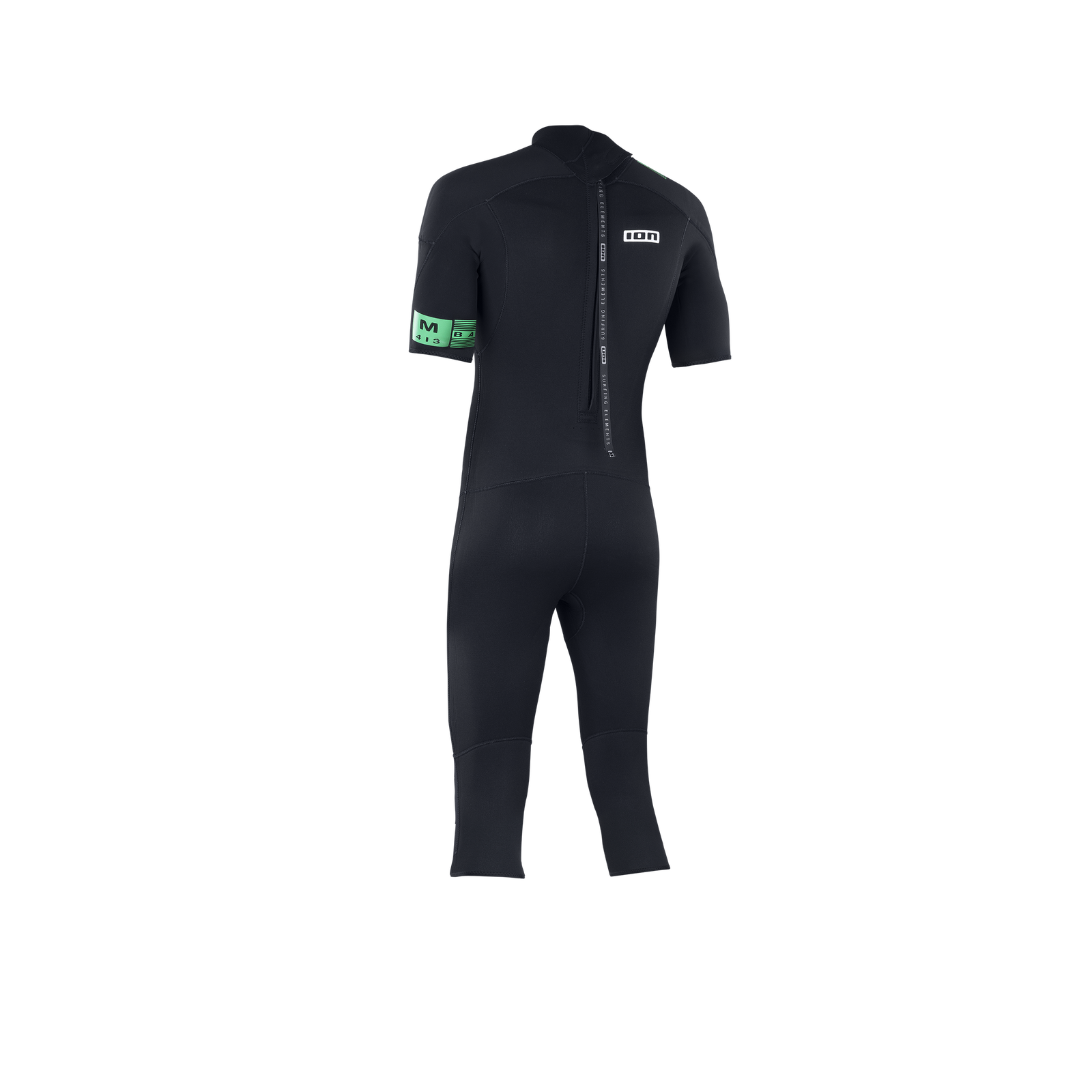 ION Base re muta neoprene 3/2mm overknee manica corta zip dorsale in nero con dettaglio verde, vista posteriore
