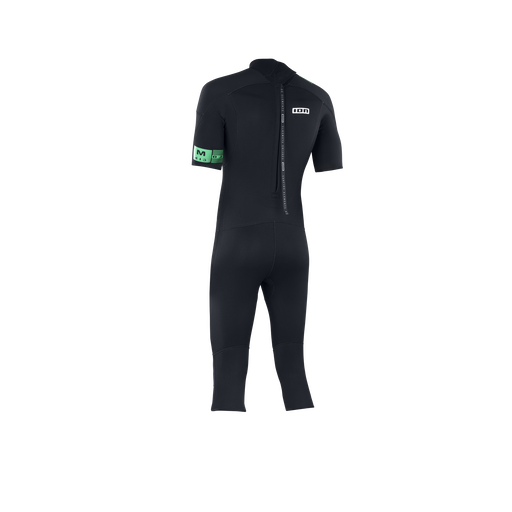ION Base re 3/2mm overknee short-sleeve back-zip wetsuit in black with green accent, back view