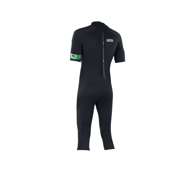 ION Base re 3/2mm overknee short-sleeve back-zip wetsuit in black with green accent, back view