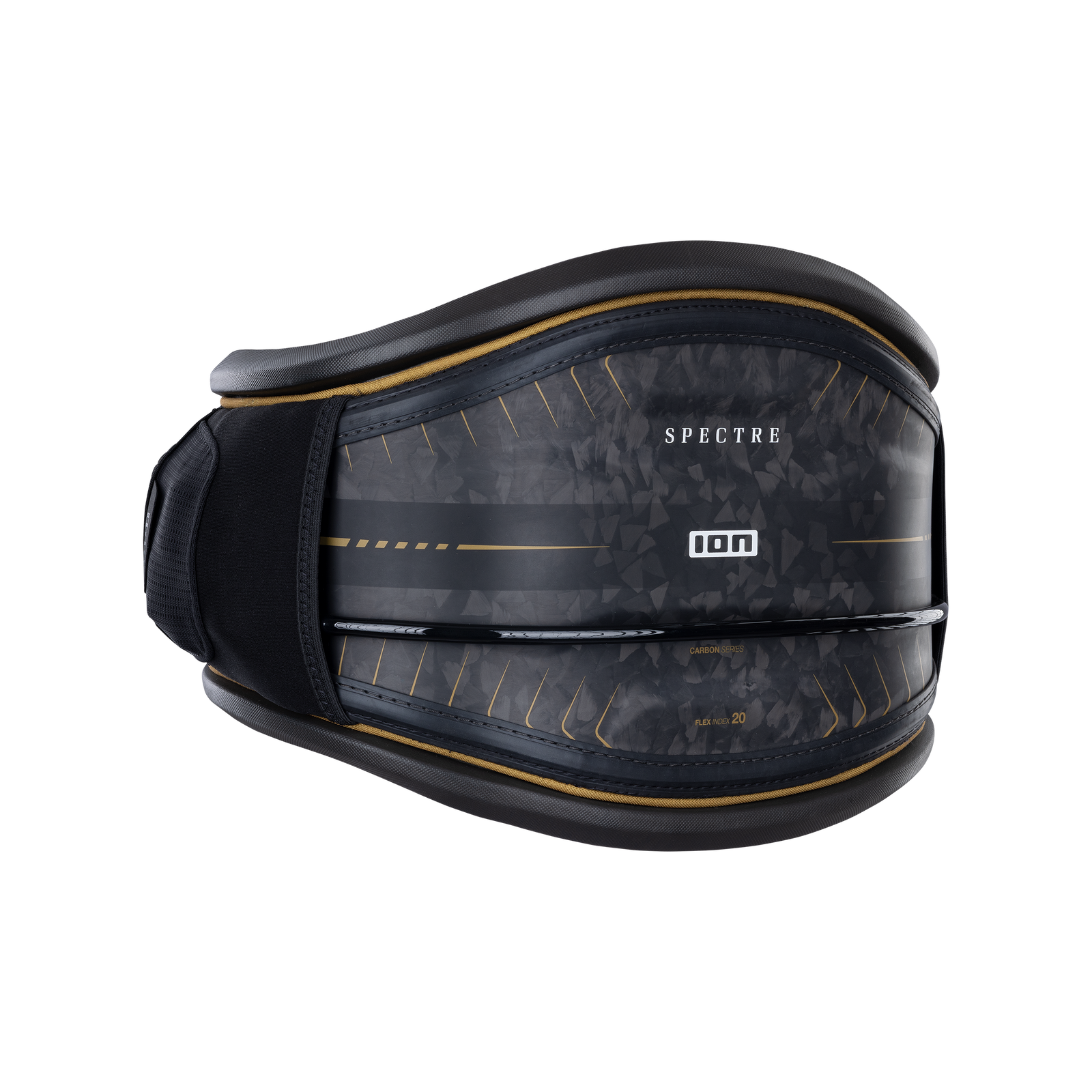 Trapézio de cintura ION Spectre em preto com casco rígido de carbono e acentos dourados