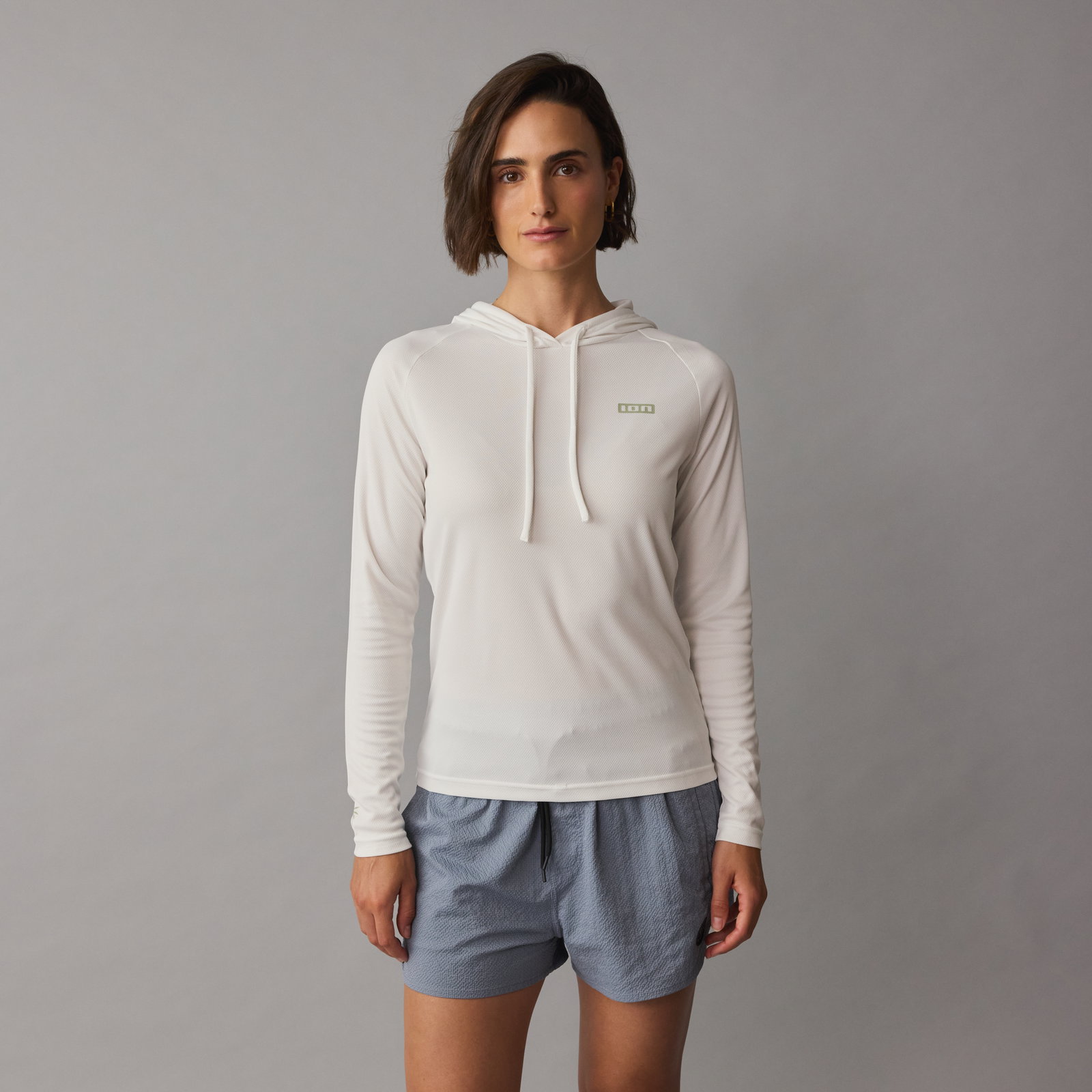 ION Wetshirt Hood LS women long-sleeve hooded rash guard in off-white