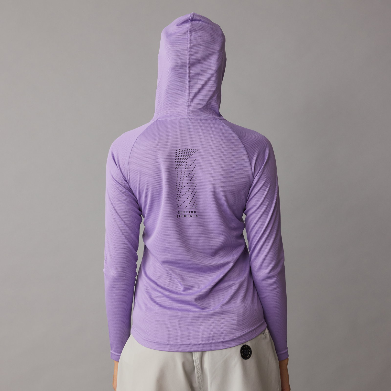 ION Wetshirt Hood LS Damen Langarm-Rash-Guard mit Kapuze in lavendel — Rückenansicht