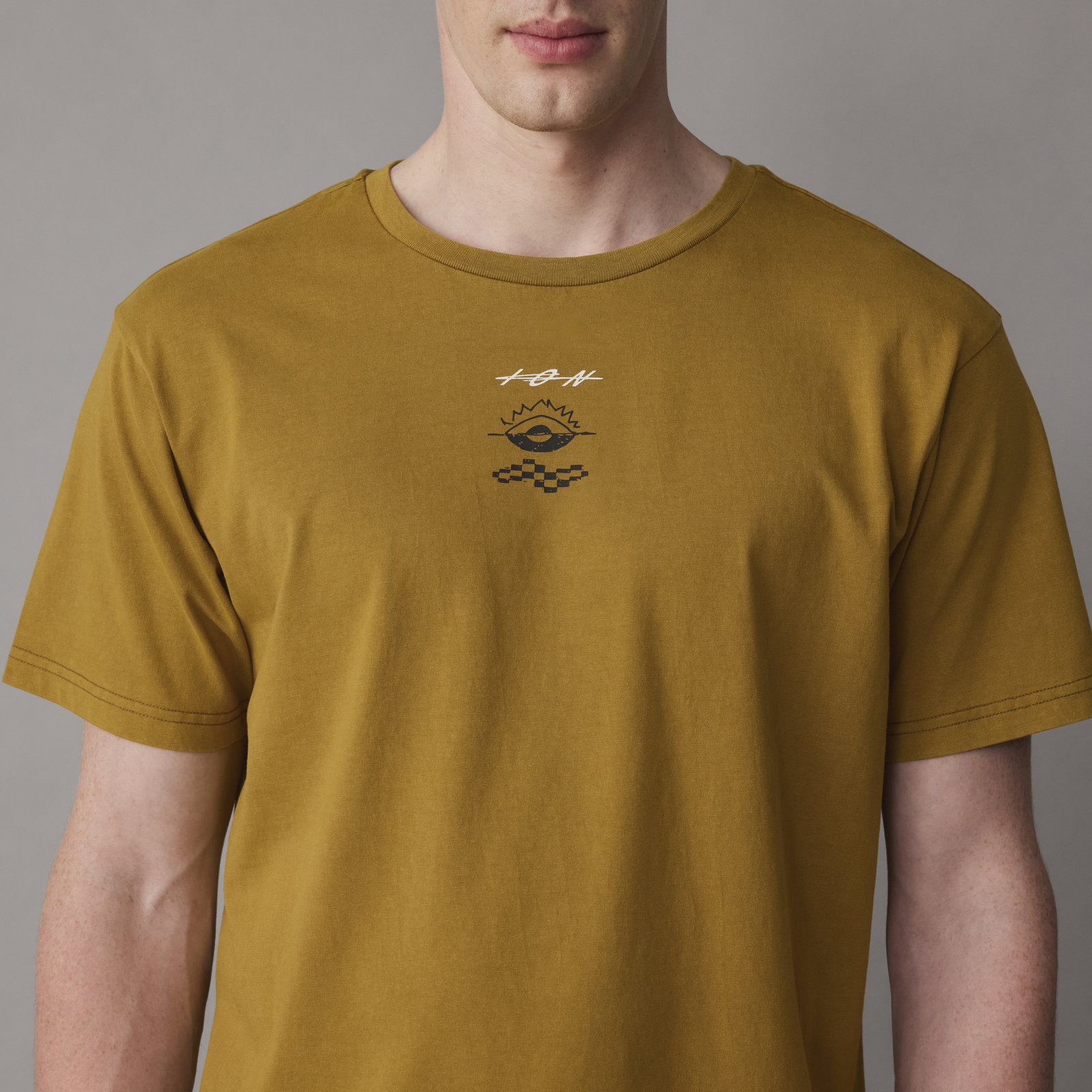 ION Mood short sleeve t-shirt men in olive gold with chest graphic print